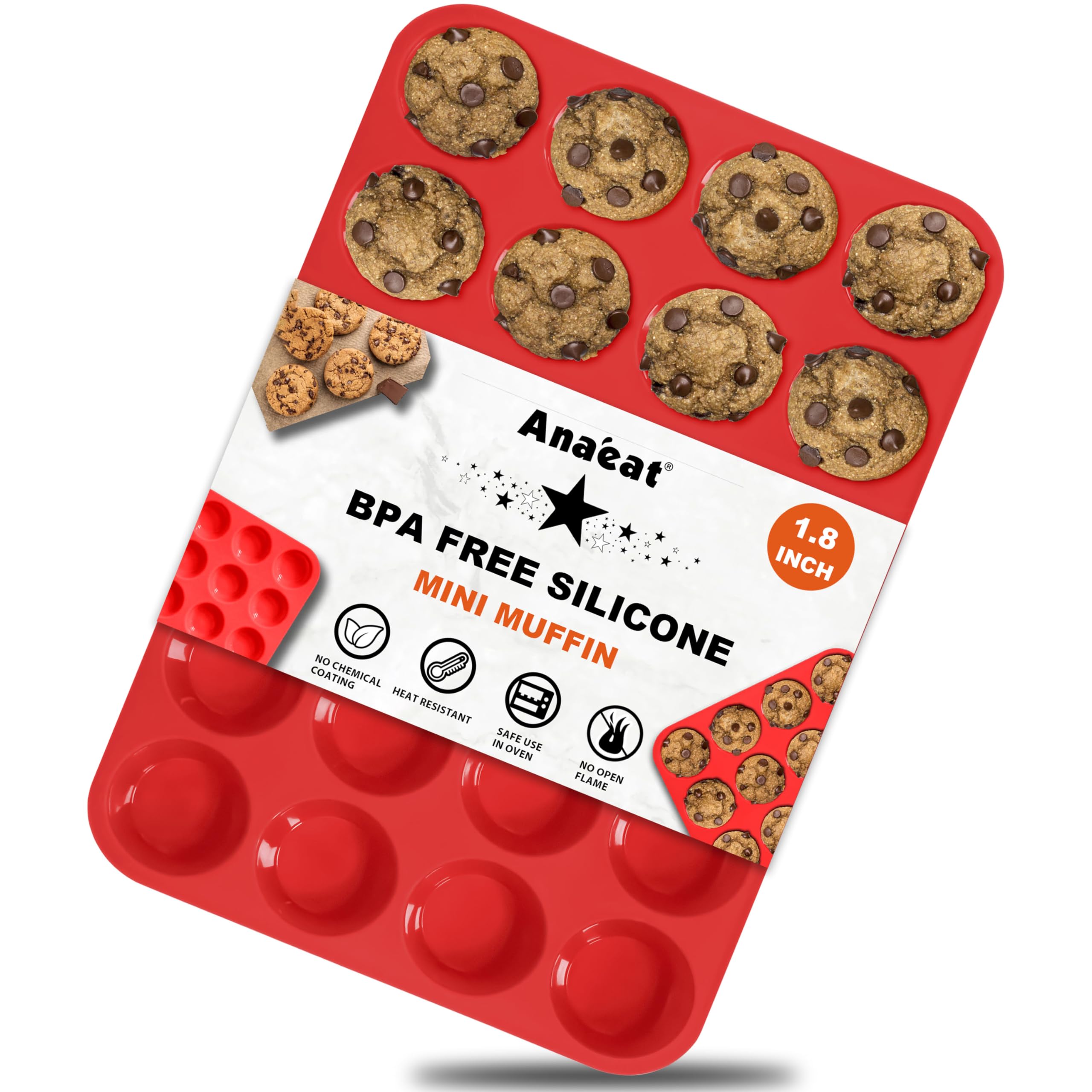 ANAEAT Silicone Muffin Pan - Mini 24 Cups Cupcake Tray, Non-Stick Silicone Baking Molds for Making Muffin Cakes, Cupcake, Chocolate, Bread,Tart and Desserts, Just Pop Out