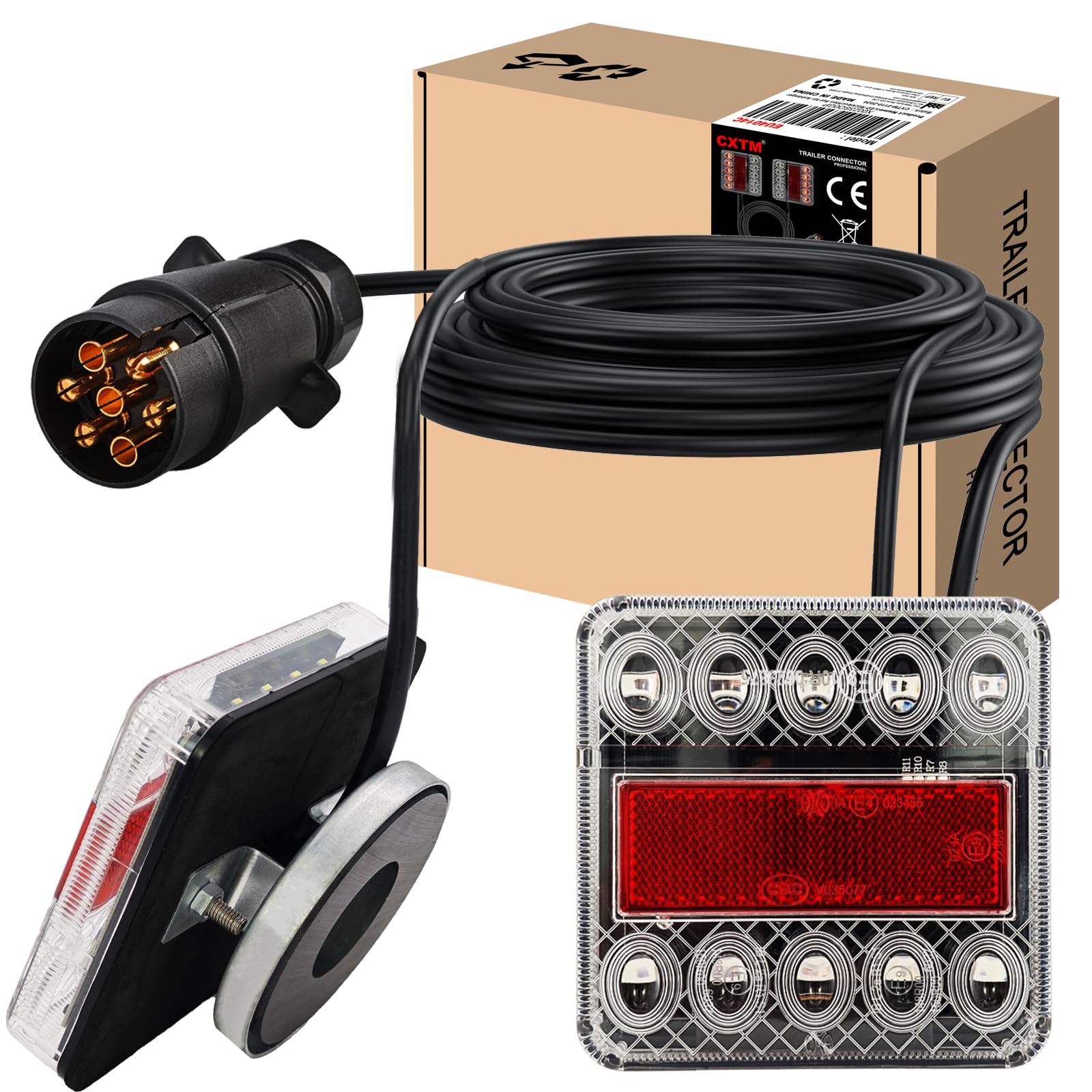 Warmfay Aanhanger-achterlichten, 12 V, universele achterlichtenset, aanhanger, 13-polige stekker, 5 m kabelset, personenauto, vrachtwagen, verlichting met E11-gecertificeerd, goedgekeurd voor