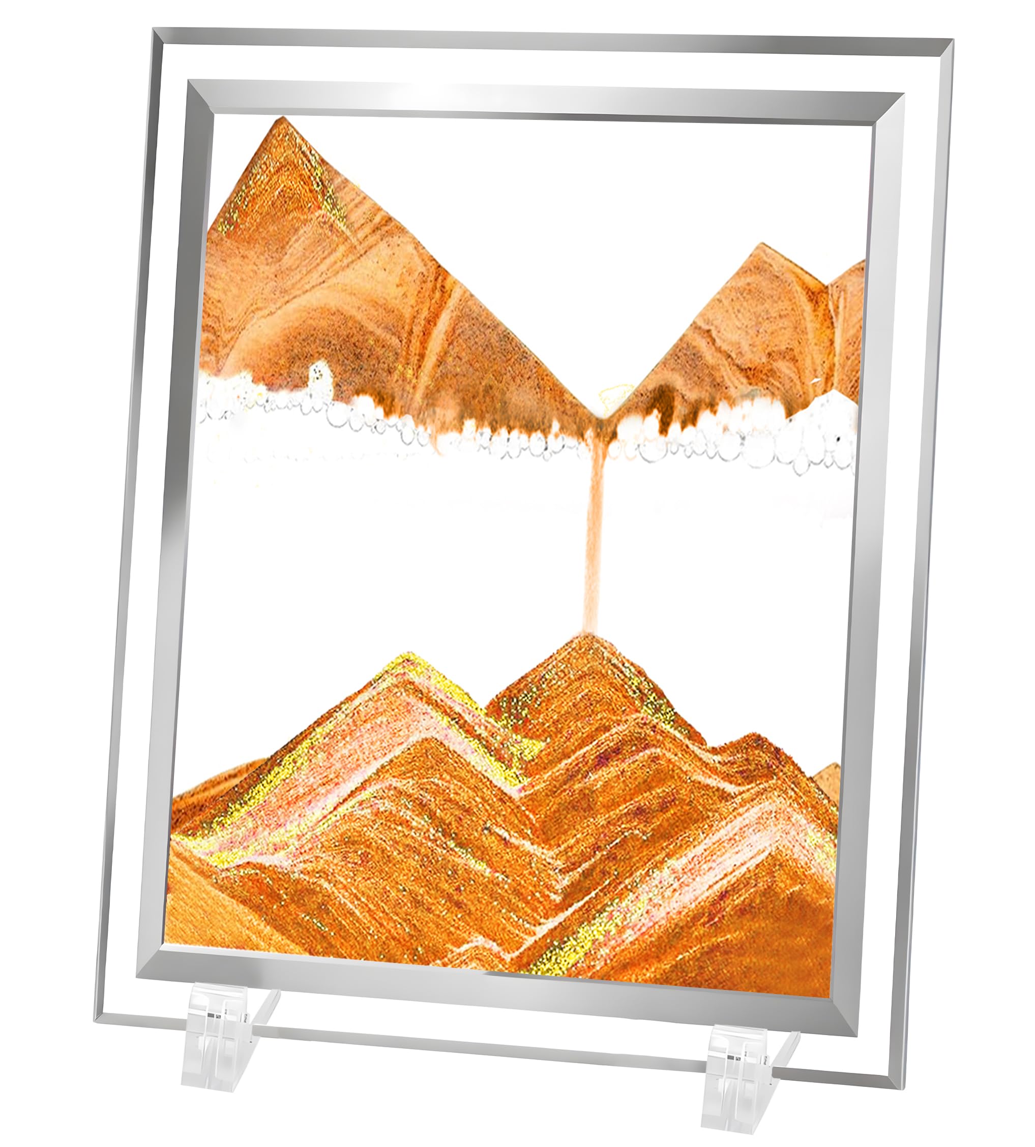 AzureLeap 3D Dynamic Sand Art Liquid Motion Sand Picture Square Glass Deep Sea Sandscape Flowing Frame for Relaxing Desktop Home Office Decor (10inch-Yellow)