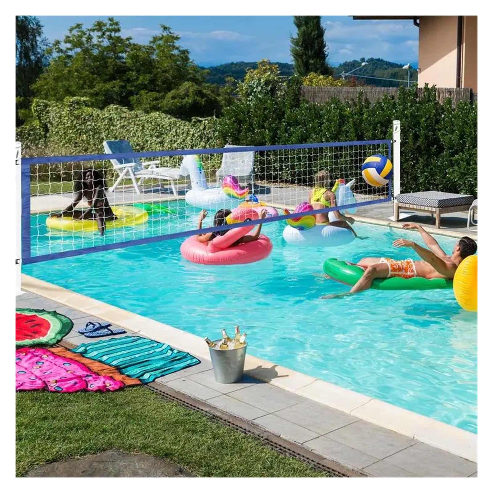 Filet de Volley-Ball Portable 15 x 3 Pieds avec Sac de Transport, Pliable, for entraînement, Piscine, Plage, pelouse pour Piscine