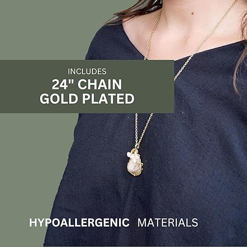 Miniatura 5 de Designs by Nature Gems Raw Citrine & Pearl Necklace, November Birthstone Jewelry, June Crystal, With 24 Inch Chain Gold Plated Chain, Genuine Raw