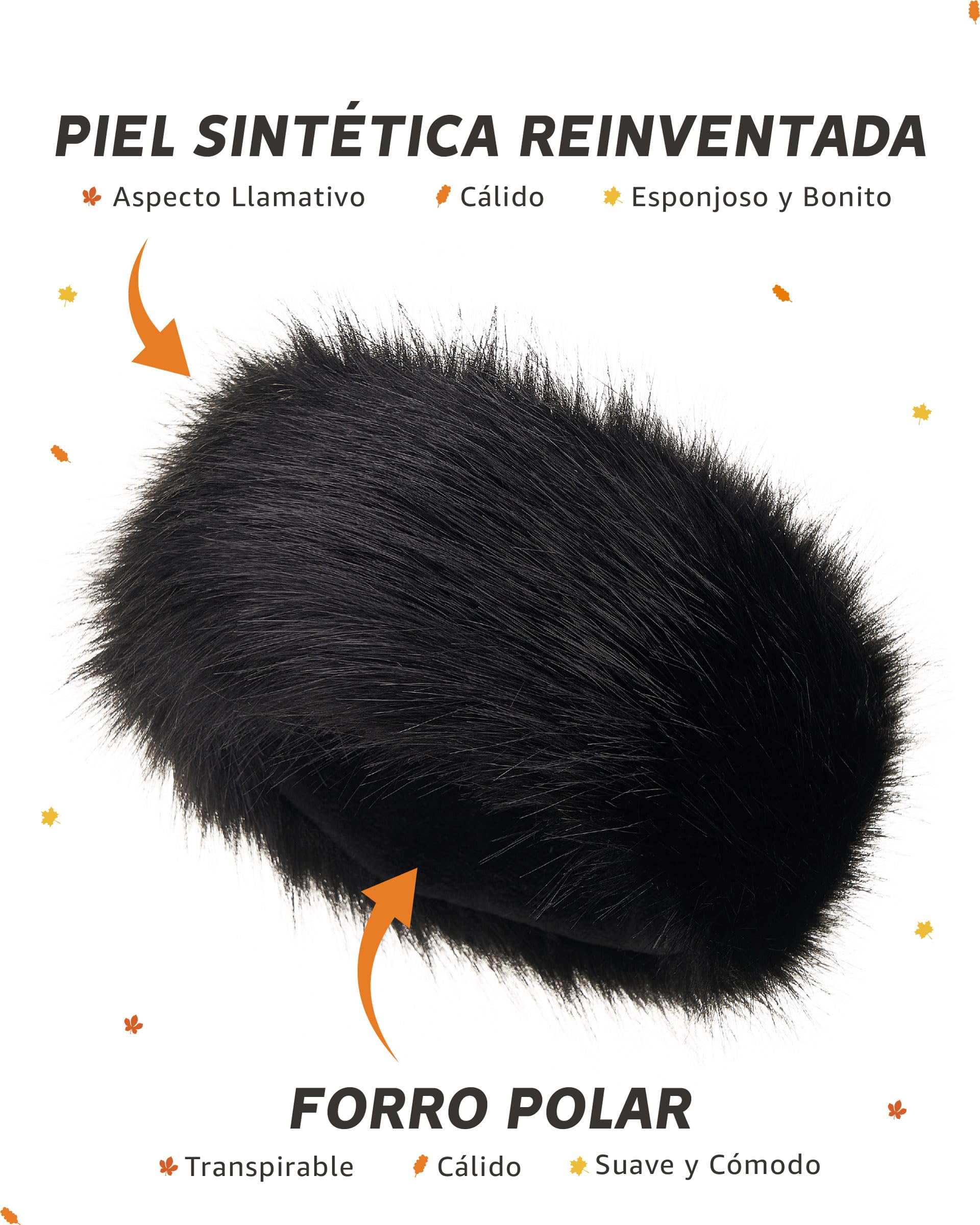 Futrzane Classic Diadema - Diademas de Piel Sintetica para Mujer Cinta Esponjosa - Talla M (Negro Classic)
