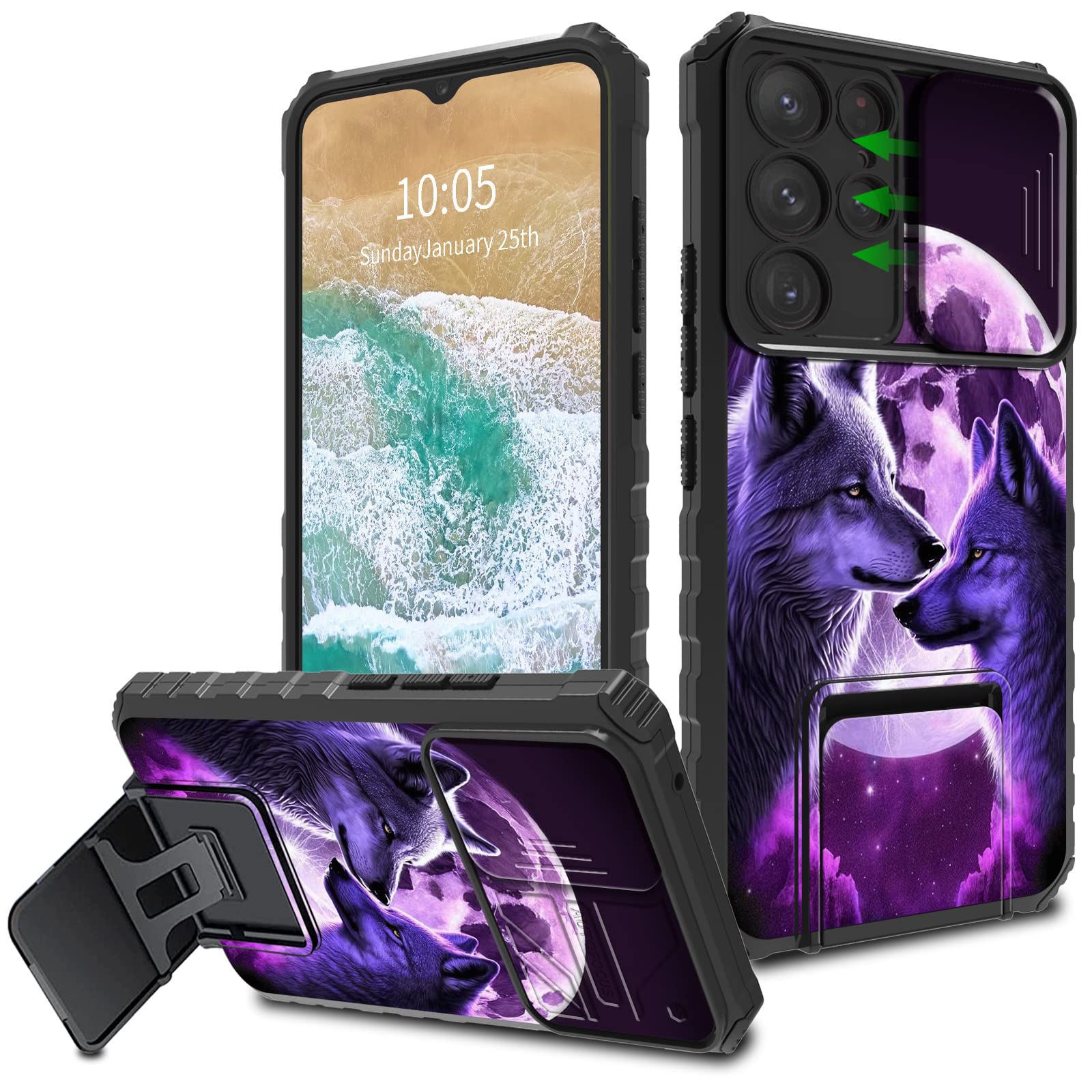 FUYOCWE for Samsung Galaxy S22 Ultra Case with Slide Camera Cover,Heavy Duty Defender Kickstand Camera Lens Protector Phone Case for Samsung Galaxy