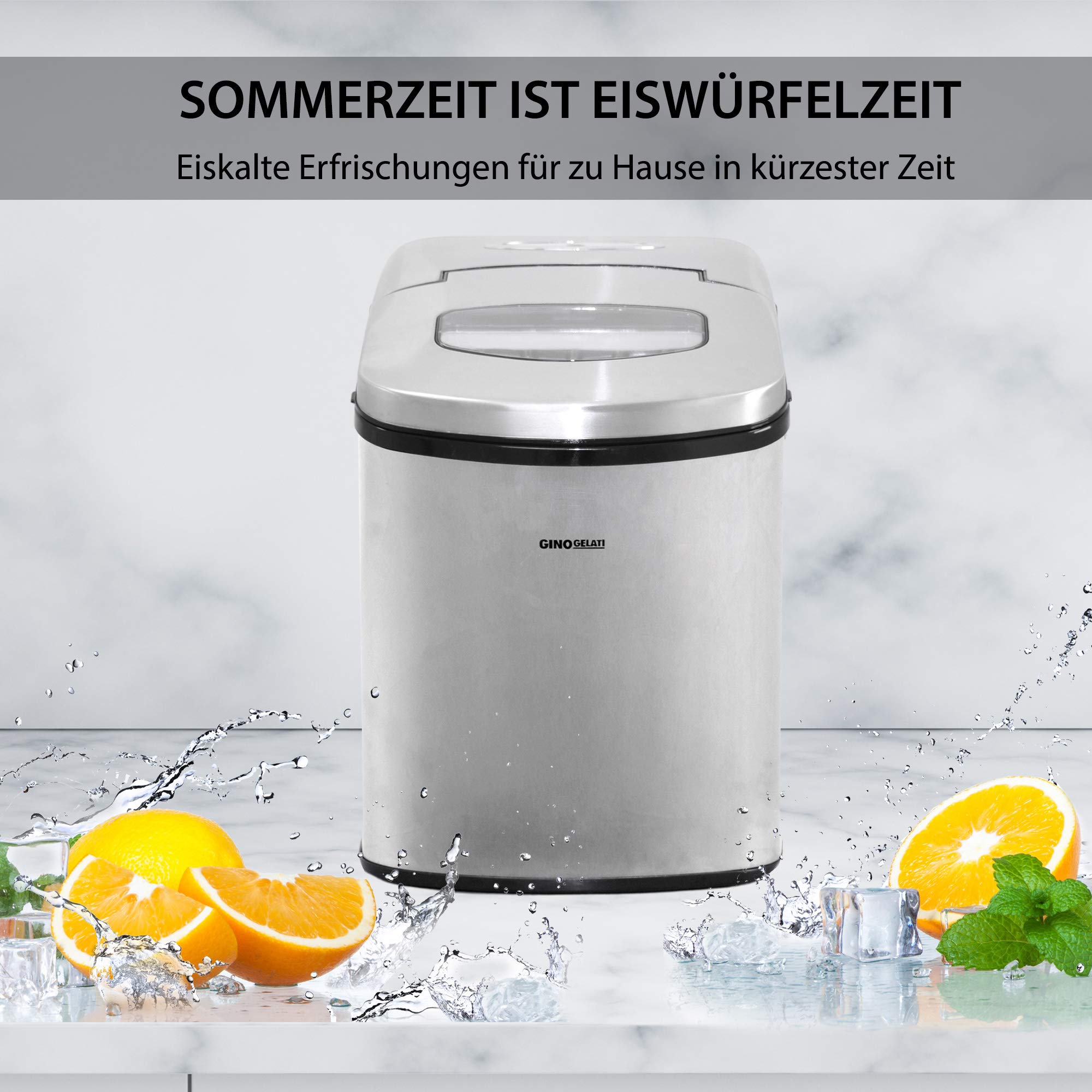 Gino Gelati GG-175W Digitaler Edelstahl Eiswürfelbereiter Eiswürfelmaschine Icemaker max. 15 Kg/24 h