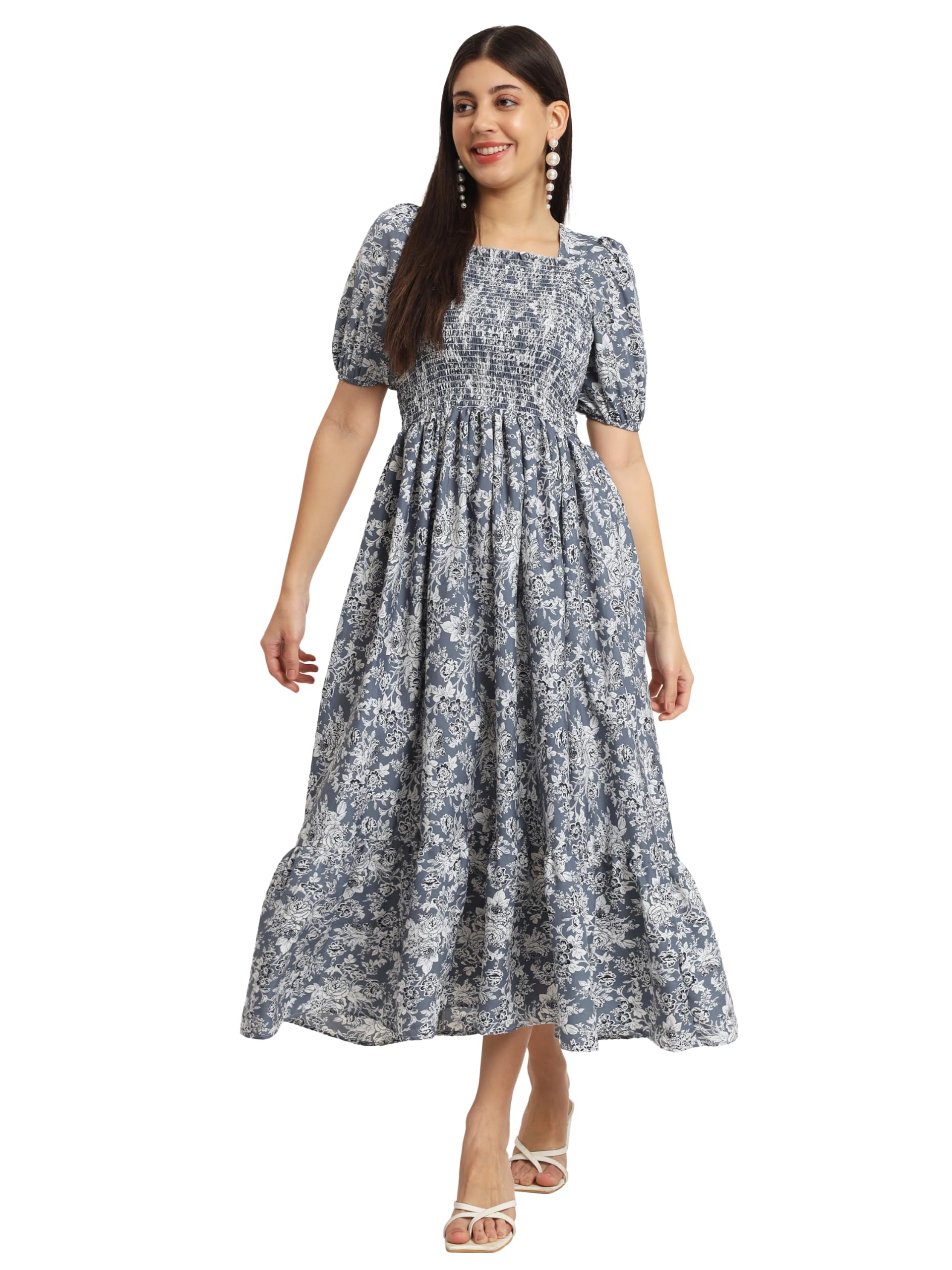Kzully | Smocked A-Line Midi Dress - Elevate Your Style With Supreme Comfort