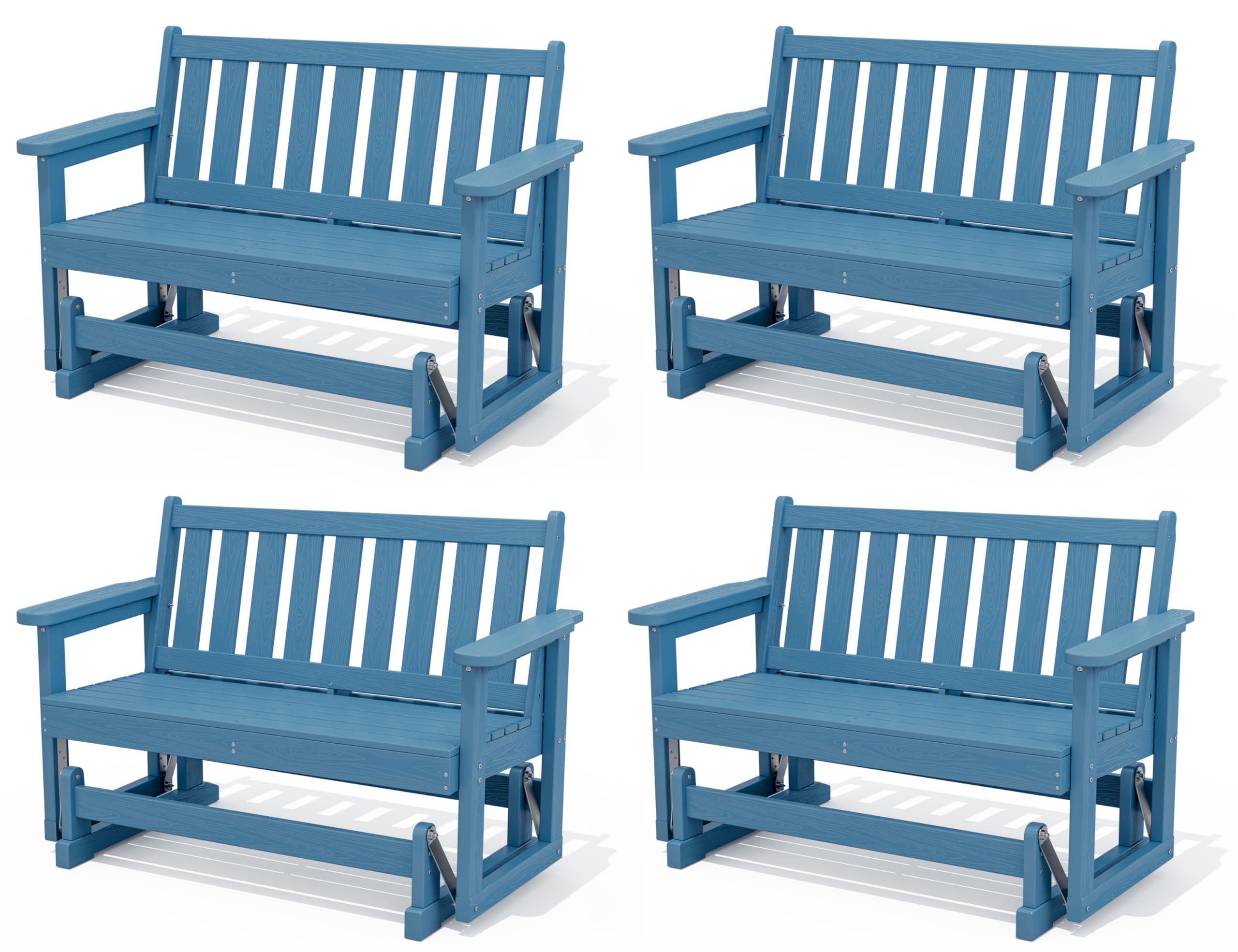 SERWALL HDPE Outdoor Glider Bench Set of 4, All Weather, 660lbs Cap, Navy