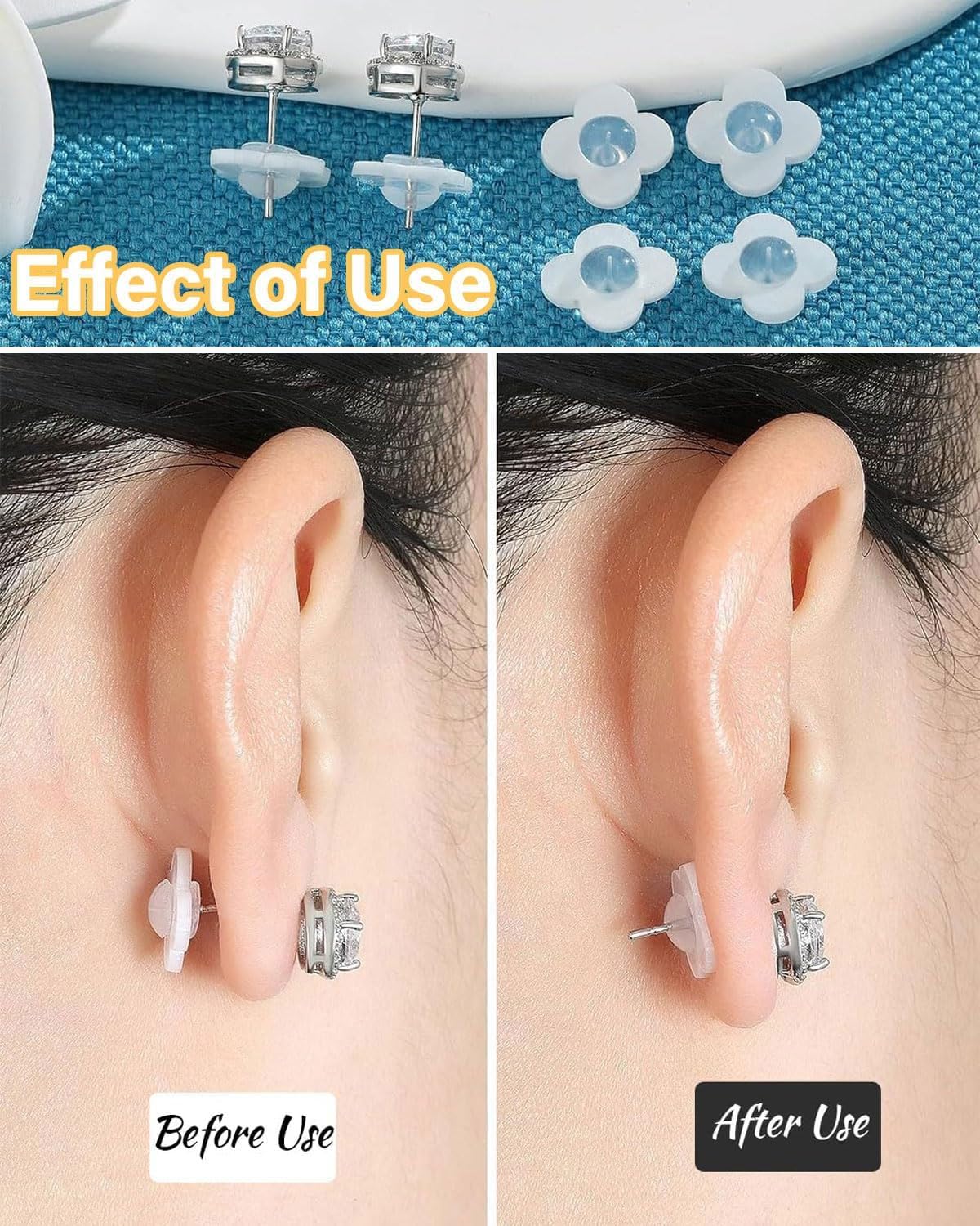 6 Pares Elevadores de pendientes para mujer silicona, Tuercas Hipoalergenicas Cierres Elevadores para Lobulos Caidos O Rasgados, Sujeta y Levanta Pendientes(Trébol de cuatro hojas) — view 4