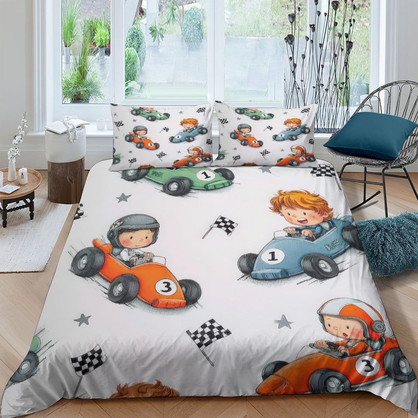 Ctjqhvkz Style-10 3D Printed Cartoon Race Car Fitted Sheet Microfiber Soft Anti-Slip Bed Sheet For Kids Bedroom Dorm Bed Decor Single（135X200cm）