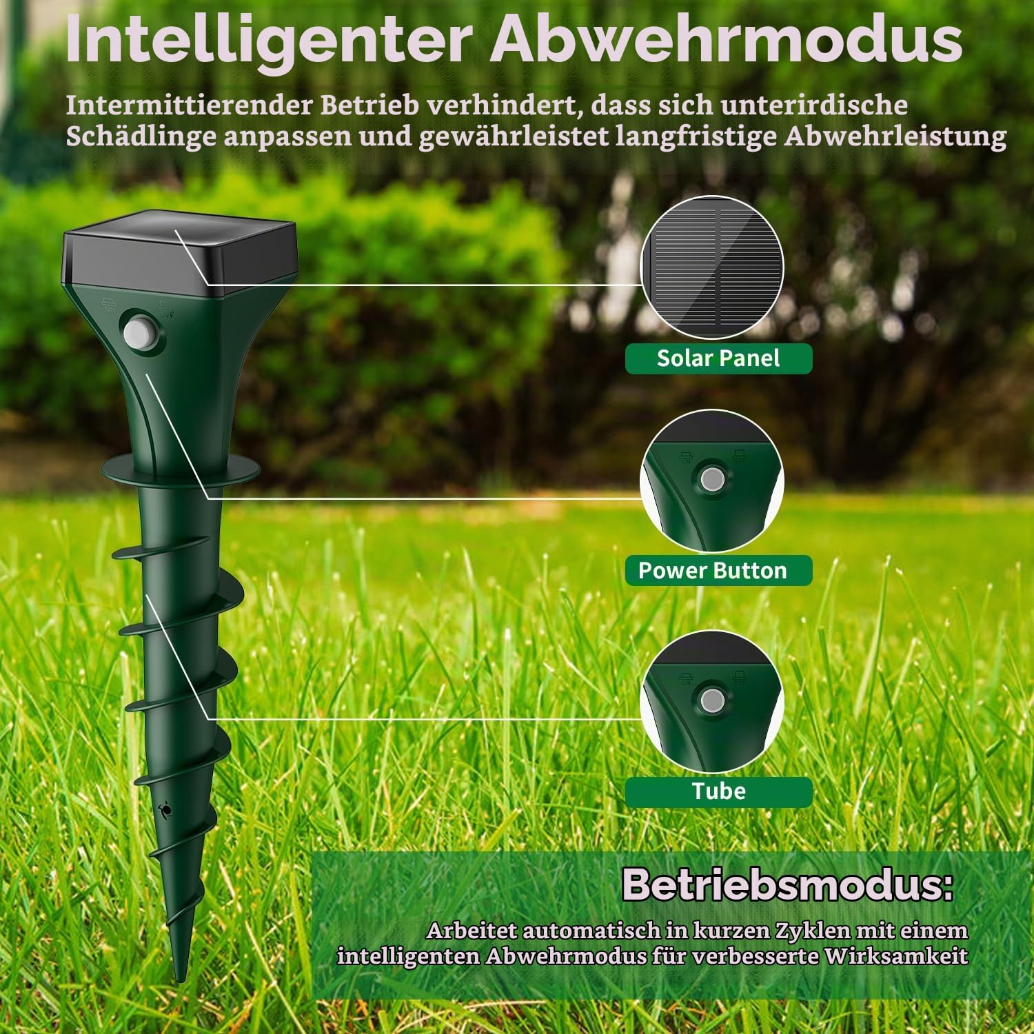 Maulwurf Vertreiber 4er Pack, Solar Maulwurfschreck mit Ultraschall & KI-Wechselfrequenz, Effektive Wühlmausabwehr gegen Maulwürfe und Wühlmäuse, IP65 Wasserdicht für Garten und Außenbereich