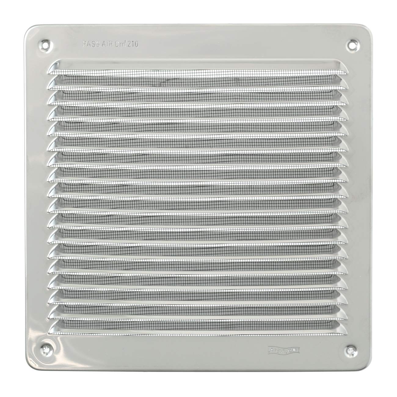 La Ventilazione LAR2323IN Griglia di Ventilazione Quadra da Sovrapporre con rete antinsetti, Inox430, dimensioni 228x228 mm