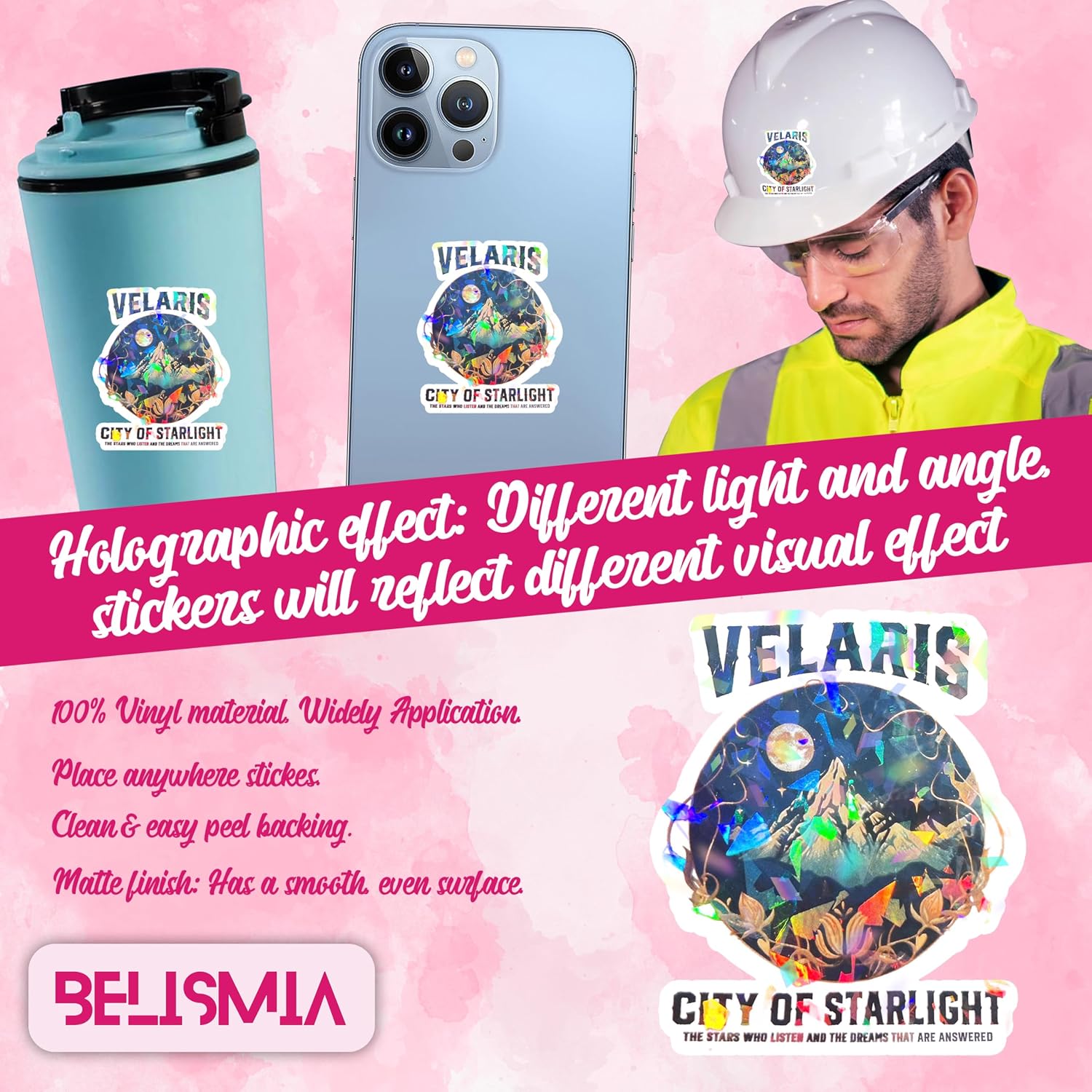 3pcs Velaris City of Starlight Holographic Sticker, The Night Court ACOTAR Holographic Sticker, Fantasy Lover Vinyl Water Assistant Sparkly Stickers for Laptop Phone Water Bottle Kindle image 4