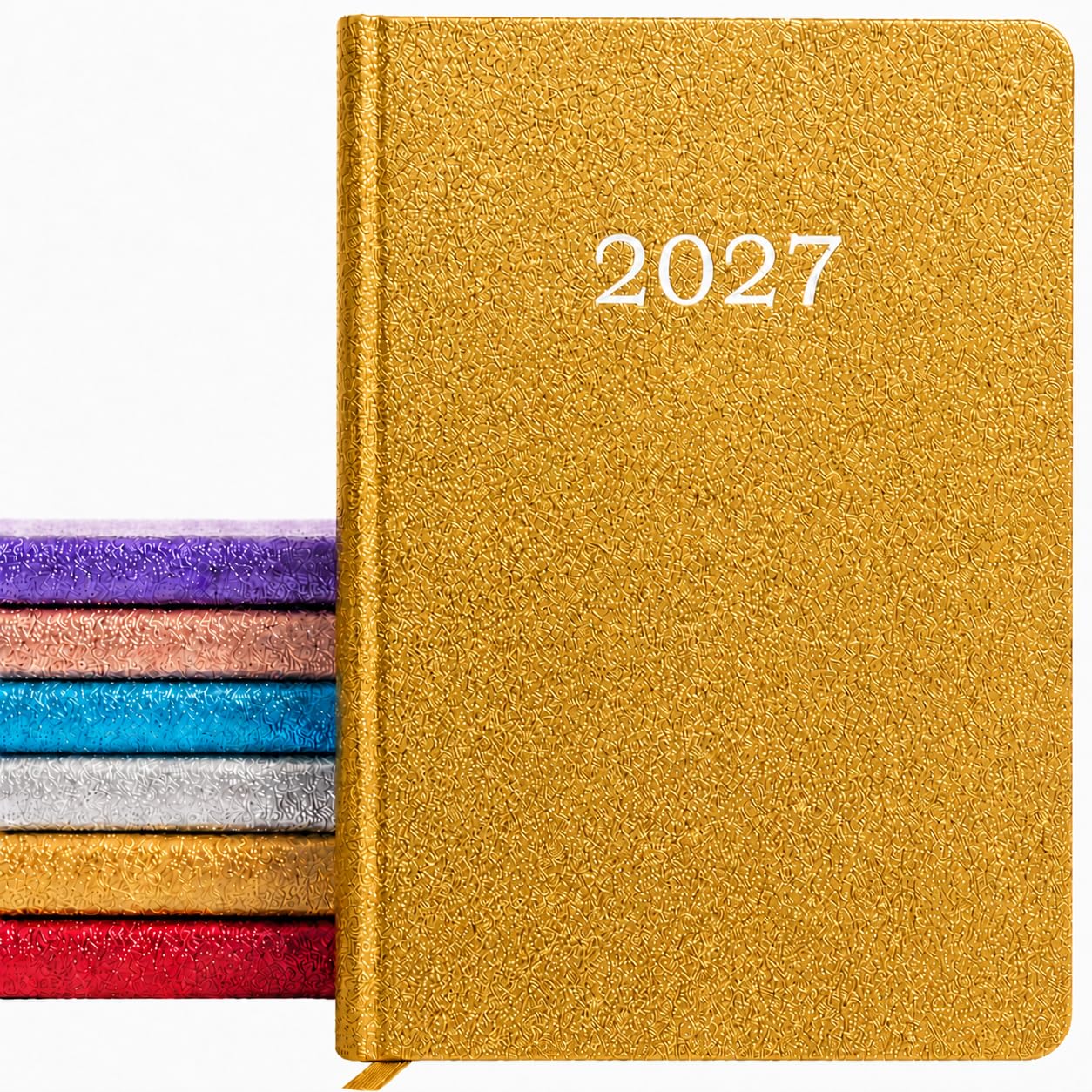 2027 Diary A5 Week to View Glitter Planner Journal with Notes Pages (Gold)