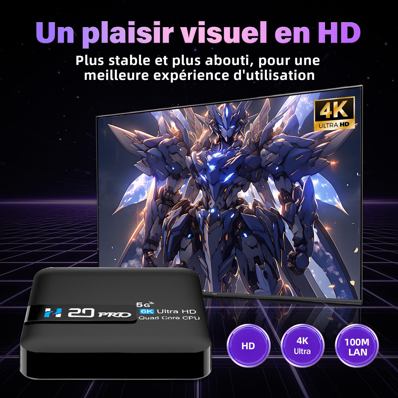 Boîtier TV H20PRO Android 14, 2 Go+8 Go,processeur Allwinner H313 quadricœur,Wi-FI 2,4 GHz + 5 GHz et Ethernet 100 MB/s,boîtier TV Intelligent pour Le Salon ou la Chambre,Deux Ports USB (Noir)