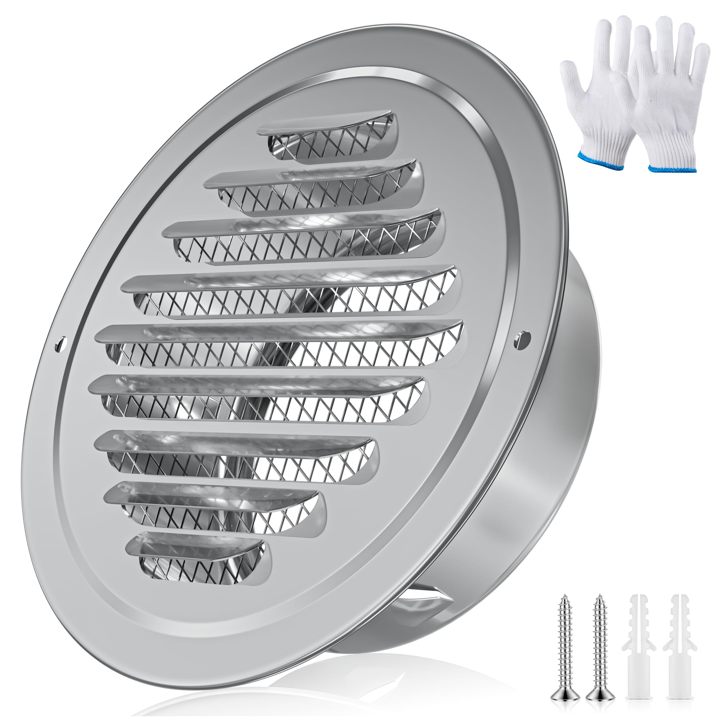 HG Power 150mm Air Vent Cover for Wall, 6" 304 Stainless Steel Round Ventilation Grille with Insect Mesh, Extractor Fan Vent Cover Grille Louvre, Tumble Dryer Vent Cover for Bathroom, Kitchen
