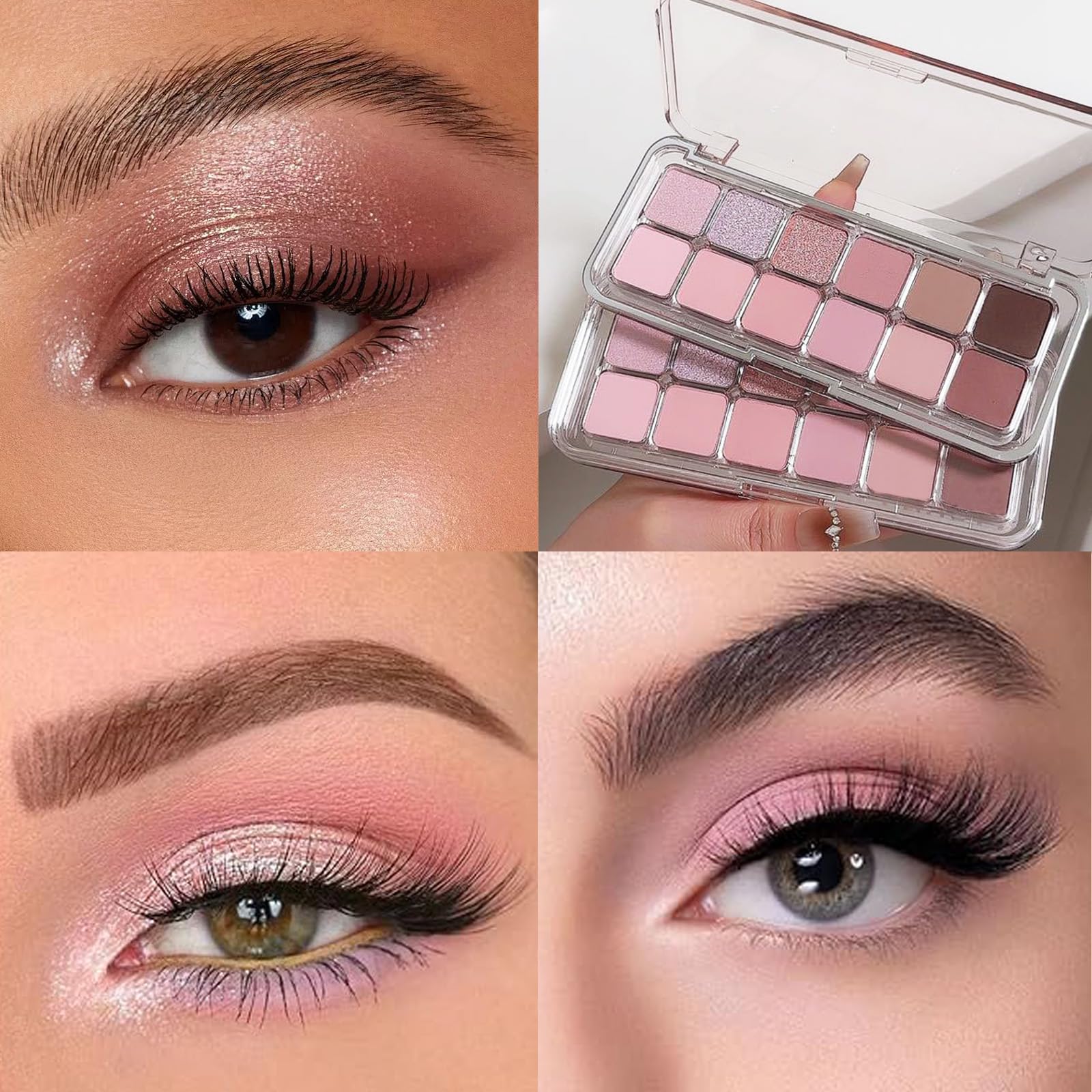 12 Colors Pink Eyeshadow Palette, Matte & Shimmer Nude Eye Shadow Makeup Kit - Image 4