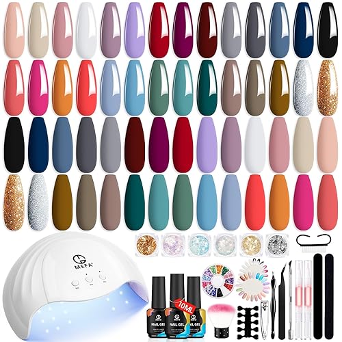 MEFA Kit de esmalte de uñas de gel con luz UV de 28 colores con base y capa superior matebrillante, decoración de arte de uñas, herramientas