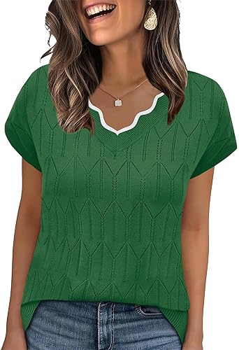 WIHOLL Short Sleeve Sweater for Women V Neck T Shirts
