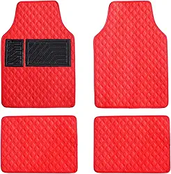 Tapetes de carro vermelhos, tapetes automotivos de couro sintético de luxo, todos os climas para carros, caminhões, SUV (4 peças, vermelho)