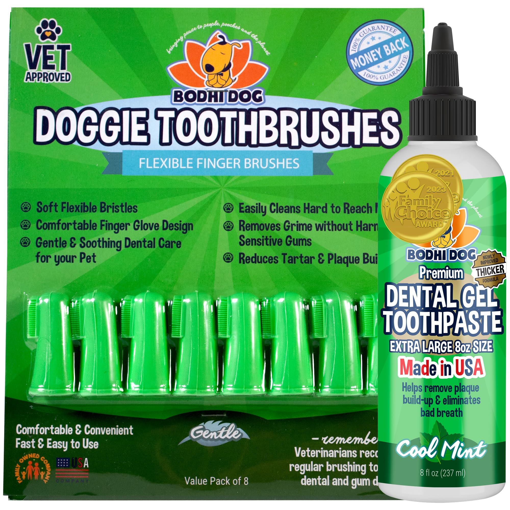 Bodhi DogBodhi Dog 8-Pack Gentle Disposable Finger Toothbrush | Soft & High-Grade Dog Toothbrush with Silicone Bristles + Dental Gel Reduces Tartar and Freshens Bad Breath | Oral Care or Dental Care Bundle
