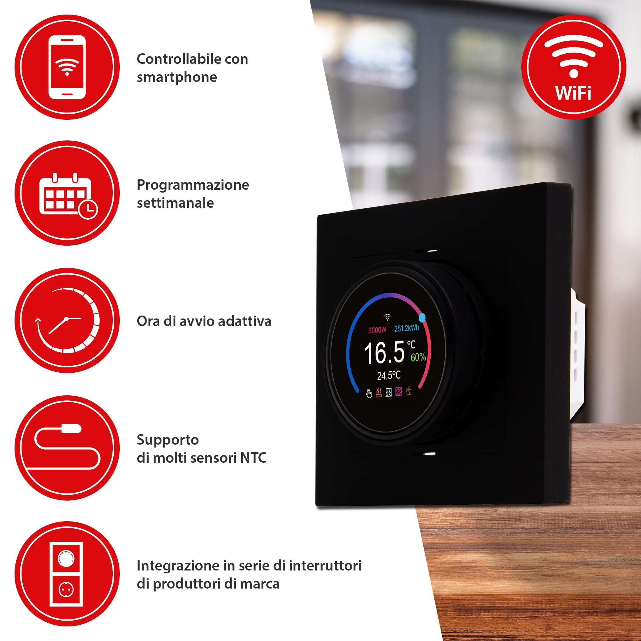 Mi-Heat Riscaldamento elettrico a pavimento, 200 W/m², 3,0 m², set – tappetino riscaldante per il bagno – per piastrelle sotto colla per piastrelle, riscaldamento elettrico, con termostato TH11 WiFi