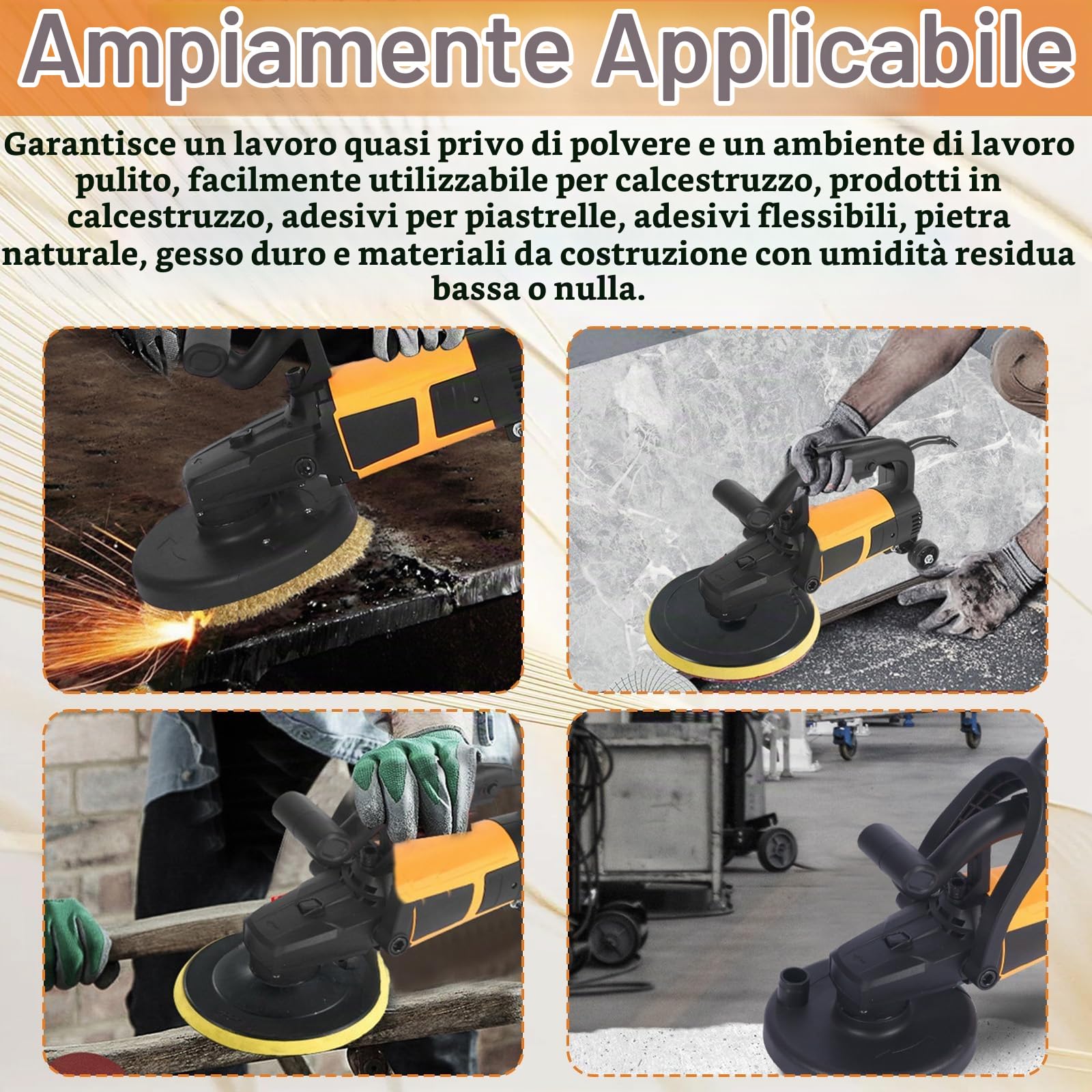 Levigatrice per Cartongesso, Levigatrice per Pareti da 1100W 2800 giri/min per levigatrici Ø 180mm Disco Abrasivo Carteggiatrice per Cemento per Pareti Pavimenti in Cemento