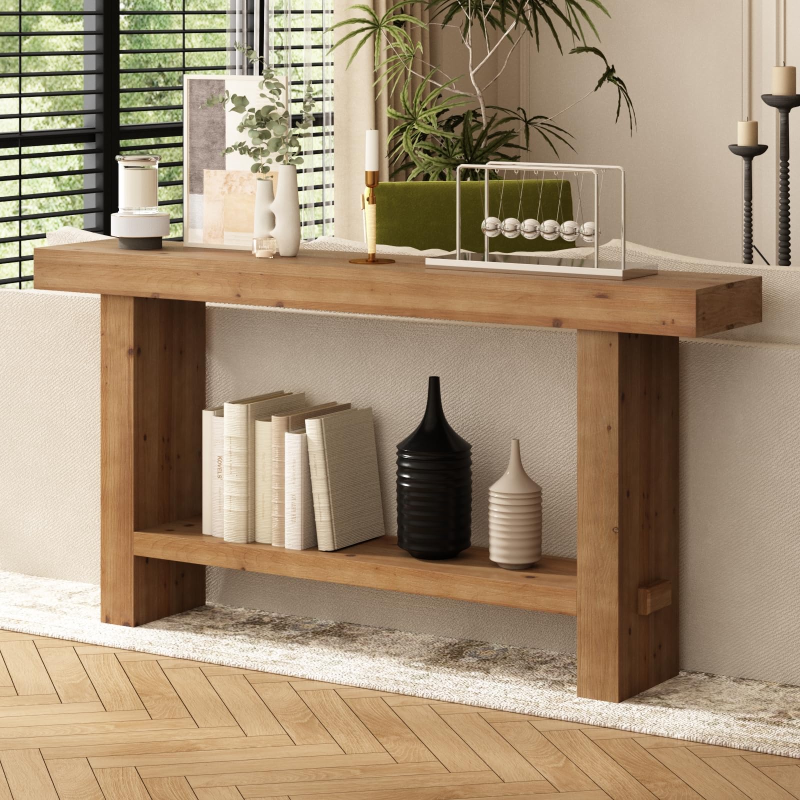 Best Solid Wood Console Tables for 2026 5 ZOVAZEN 63' Solid Wood Console Table with Thickened Tabletop and Legs — product photo