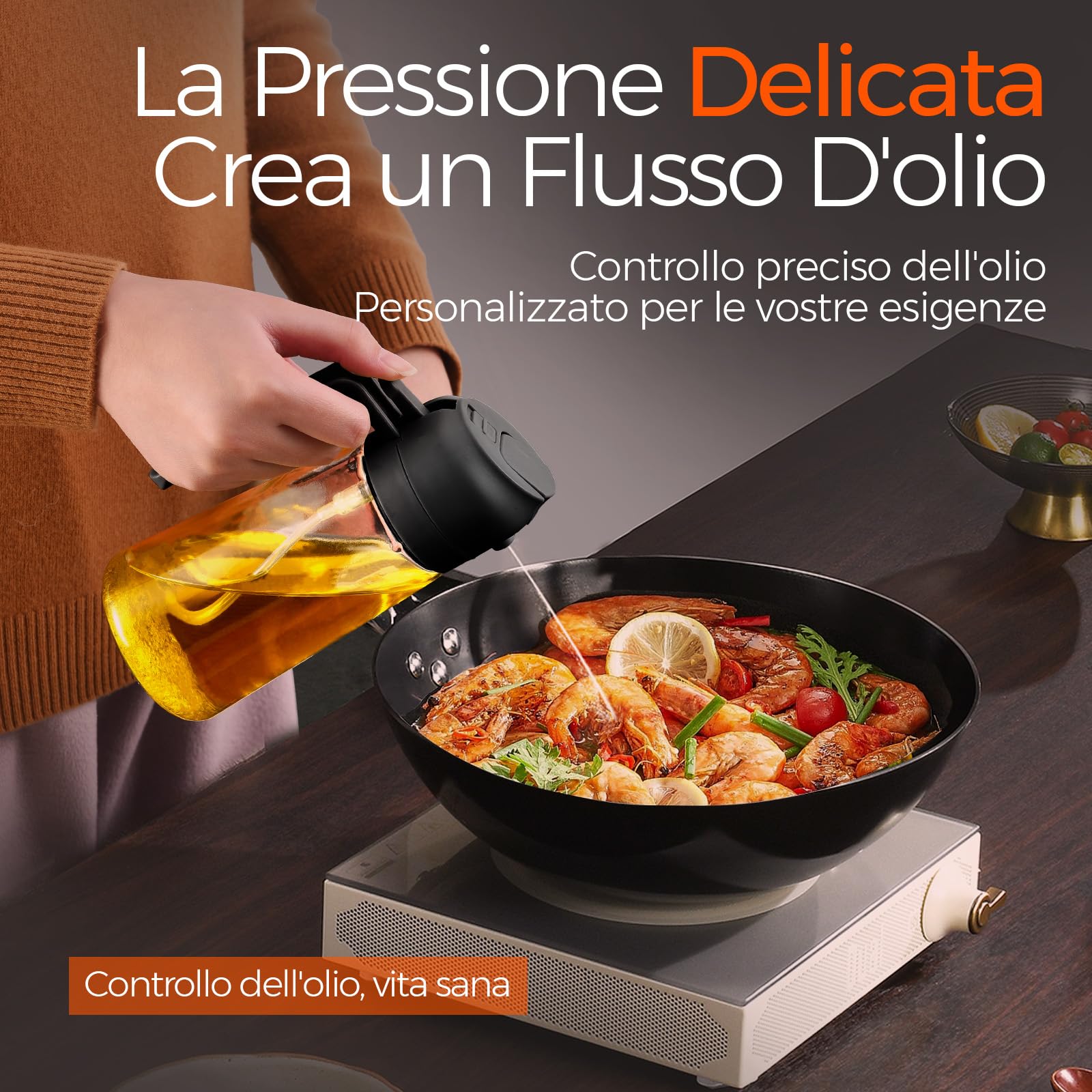 YARRAMATE Spruzzino Olio per Friggitrice Aria 2 in 1, 470 ml Dosatore Bottiglia e Oliera Spray da Cucina, Accessori Nebulizzatore per Alimenti e Spruzzatore (Nero)