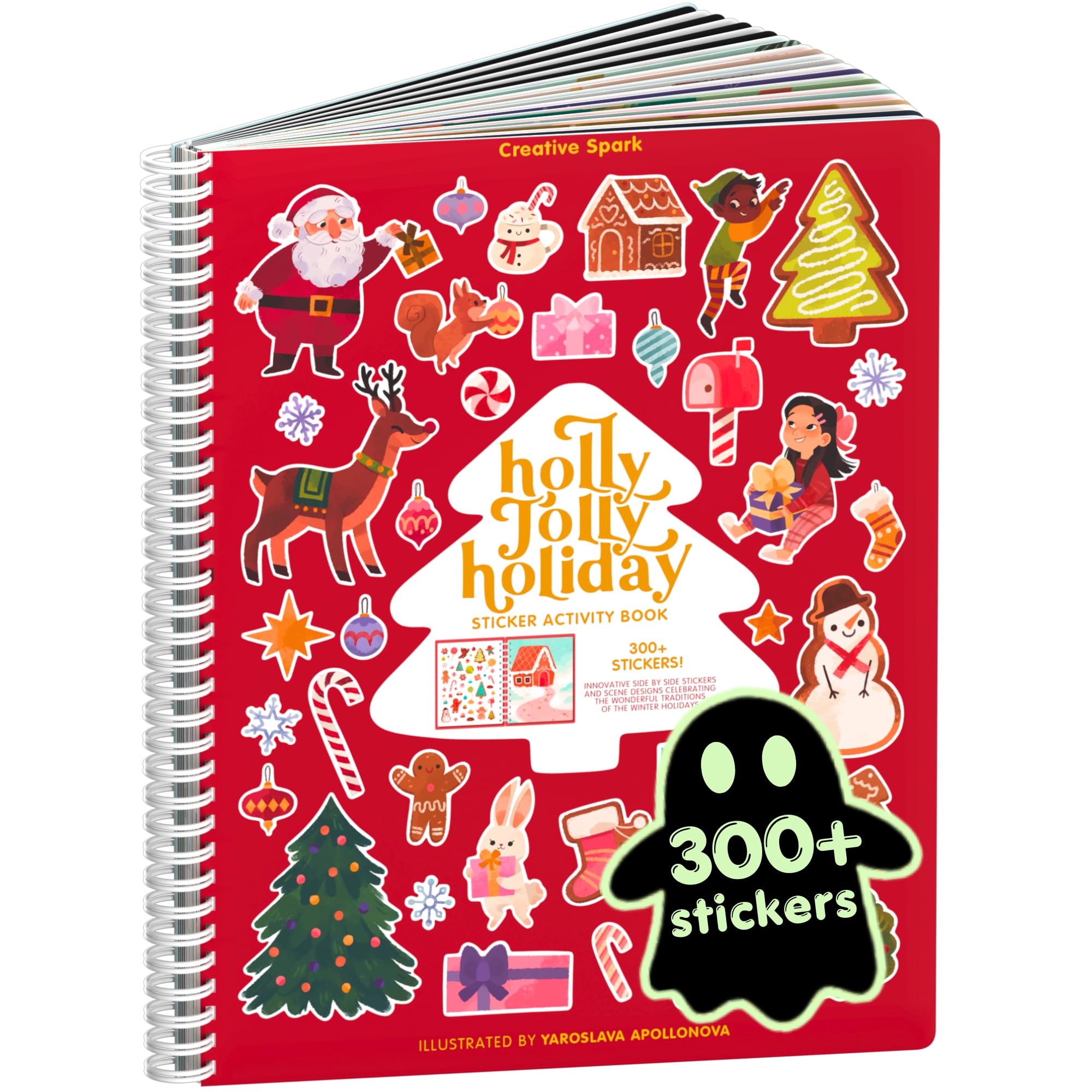 Cupkin Holly Jolly Coloring & Sticker Activity Book | 300+ Stickers | Spiral-bound kids craft format with 8 scenes, 8 art pages, side-by-side viewing,