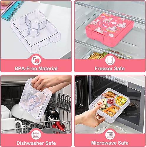 Miniatura 6 de Juego de lonchera Bento con termo de sopa de 10 onzas, recipientes de almuerzo a prueba de fugas con 4 compartimentos, tarro térmico térmico para