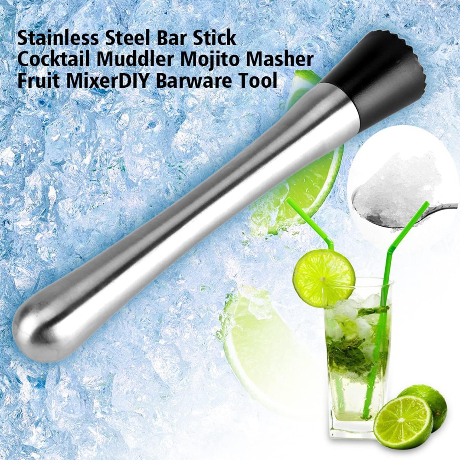 Muddler for Cocktails, Stainless Steel Cocktail Muddler Fruit Crusher for Mojito Mint Based Drink Cocktail Shaker Home Kitchen Tool