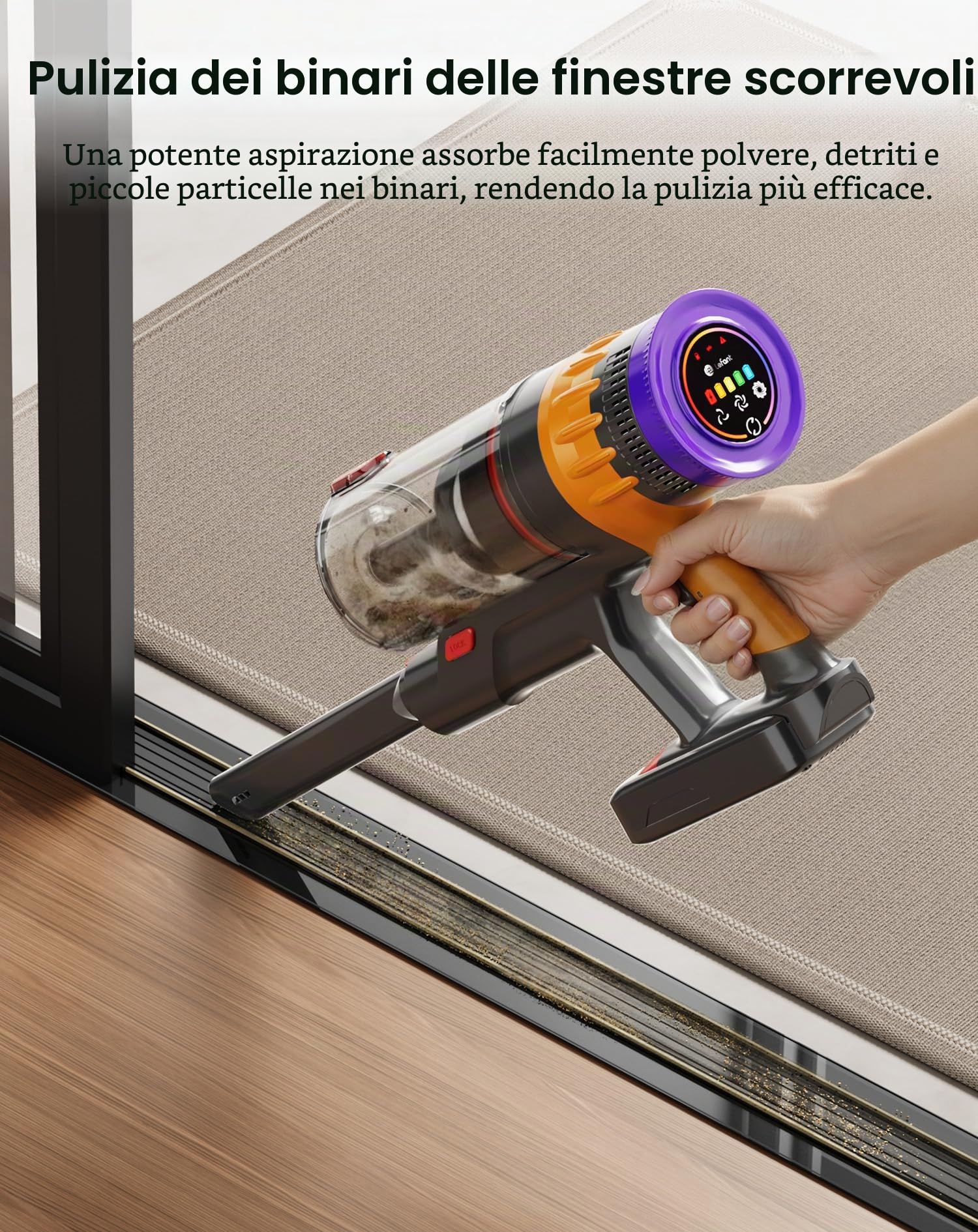 Lefant V1 Aspirapolvere Senza Fili,40000Pa Scopa Elettrica Senza Fili Potente, Touch Intelligente LED, Filtro a 5 Stadi, Autonomia 42 Min, Design Autoportante, per Pavimenti/Tappeti/Peli Animali