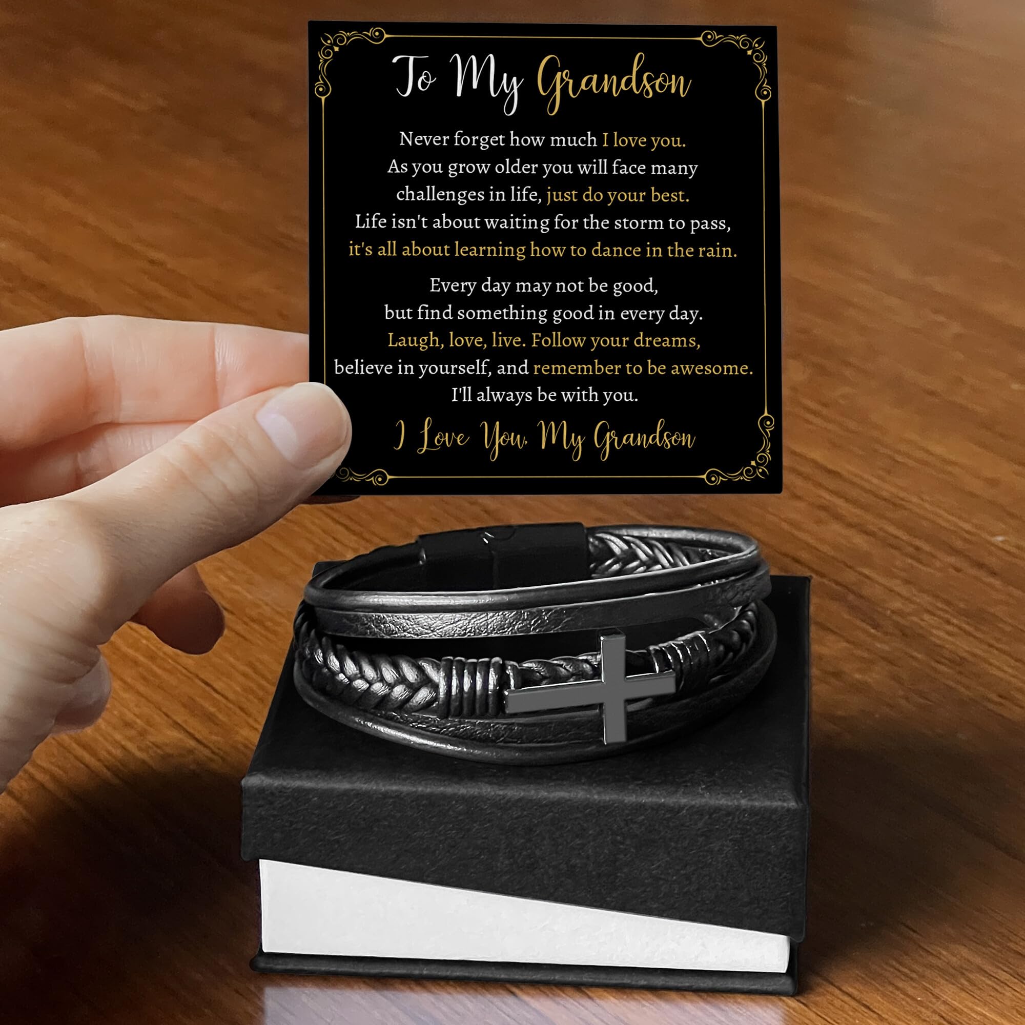 Braccialetto con croce con scritta in lingua inglese "To My Grandson", regalo per nipote, regalo per nonni, laurea, Natale, compleanno, ricordo significativo per adolescenti
