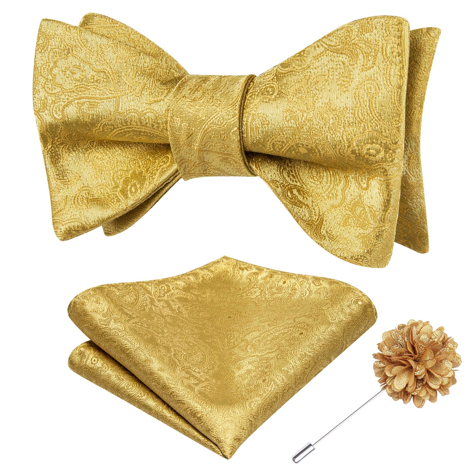 Dubulle Self Tie Bow Ties for Men Silk Paisley Bowtie Lapel Pin Set