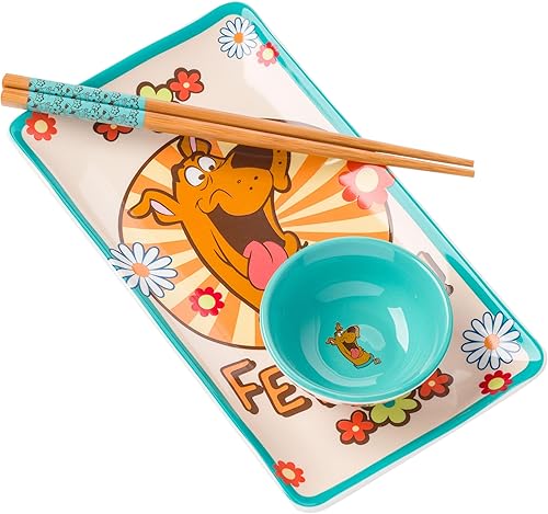 Miniatura 13 de Silver Buffalo Sanrio Hello Kitty - Juego de sushi de cerámica con lazo rojo y blanco con plato de salsa y palillos a juego