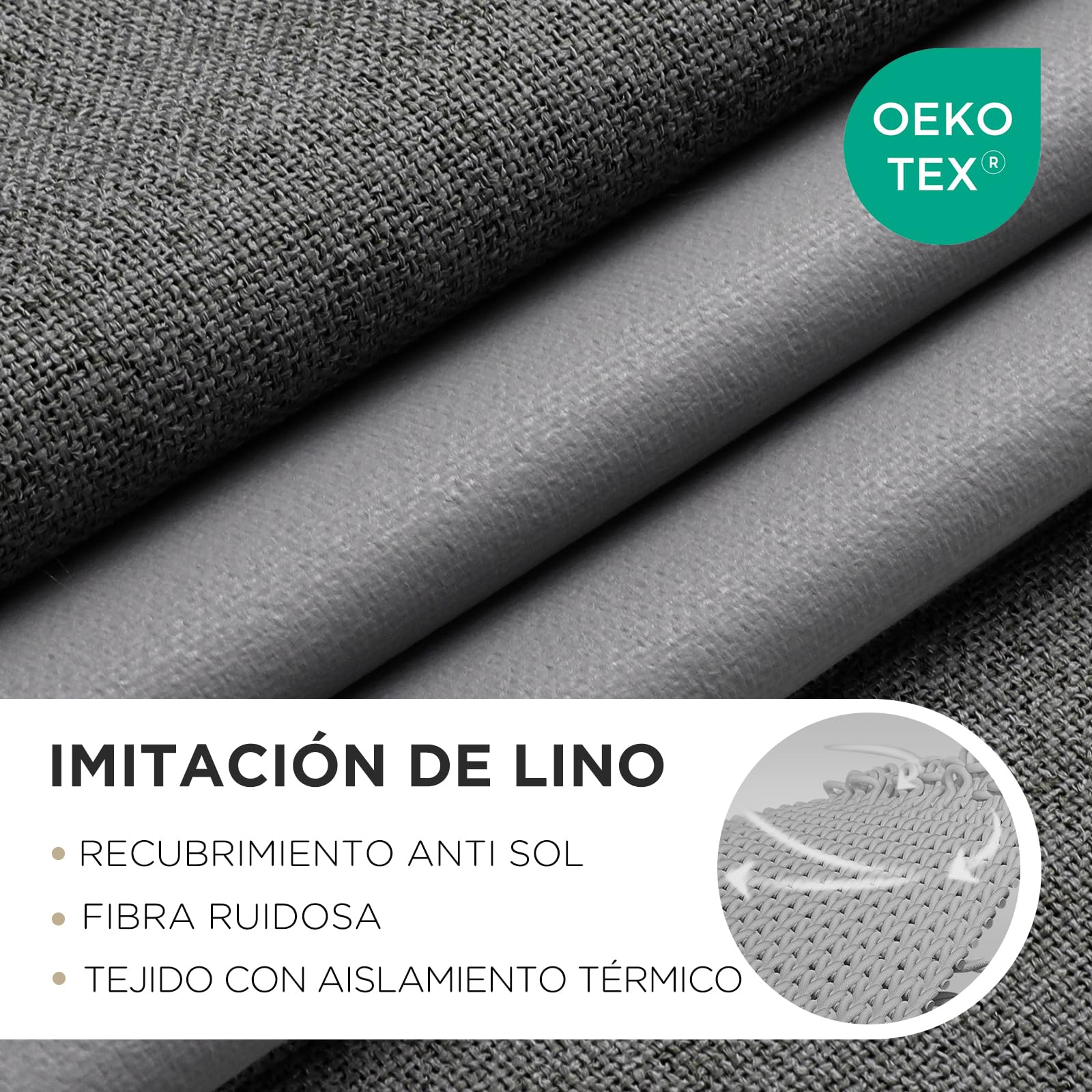Joydeco 100% Cortinas Opacas 2 Piezas, Lino Cortinas Dormitorio con Ojales Anti Luz Cortina Termica Aislantes Frio y Calor para Salon(Gris, 2x140x175cm)