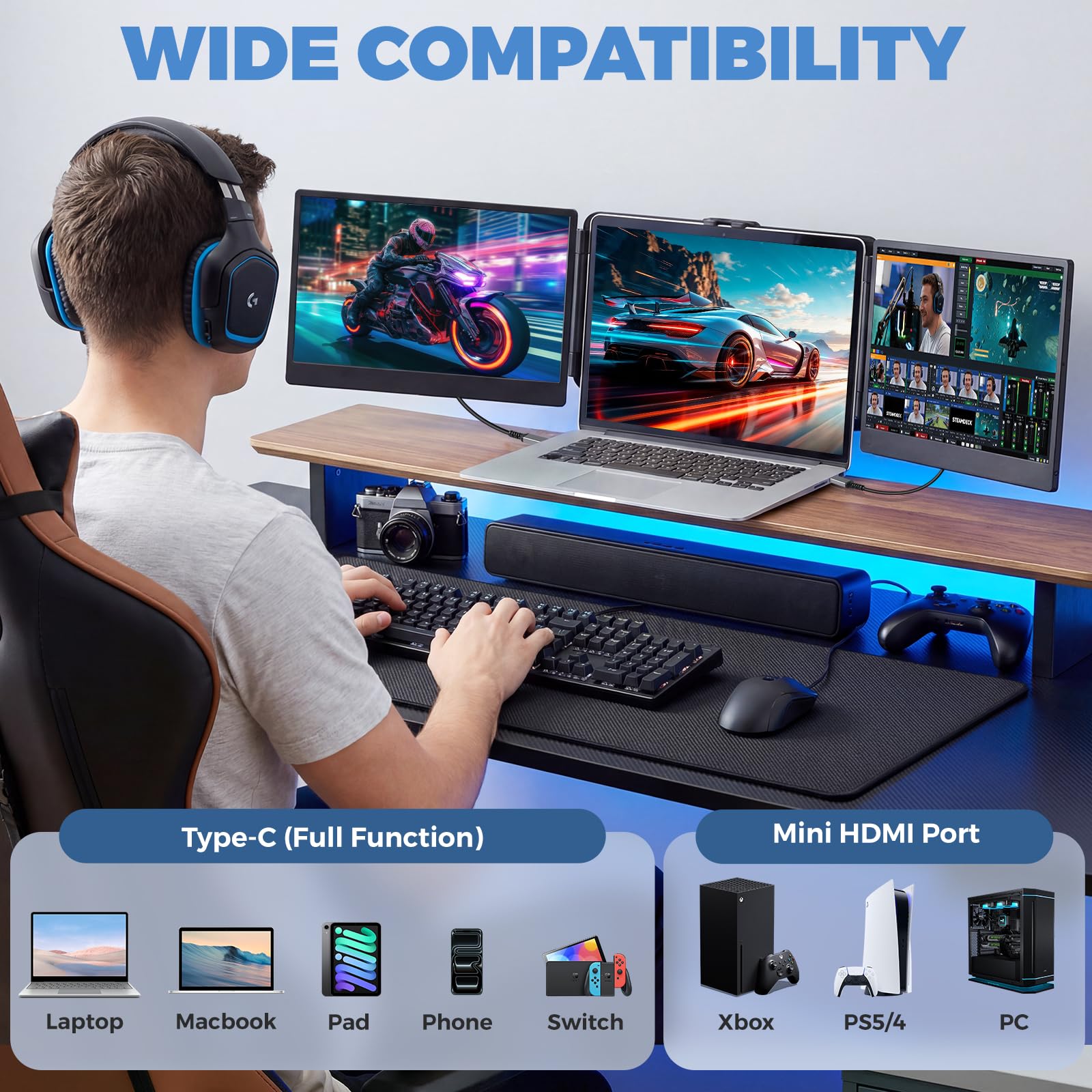 JoyReal Laptop Screen Extender, 14" FHD 1080P IPS Portable Monitor for Laptop, Triple Screen Extender Monitor USB-C/HDMI Plug-Play for Windows, Mac, Fit 13"-17.3" Laptops — view 7