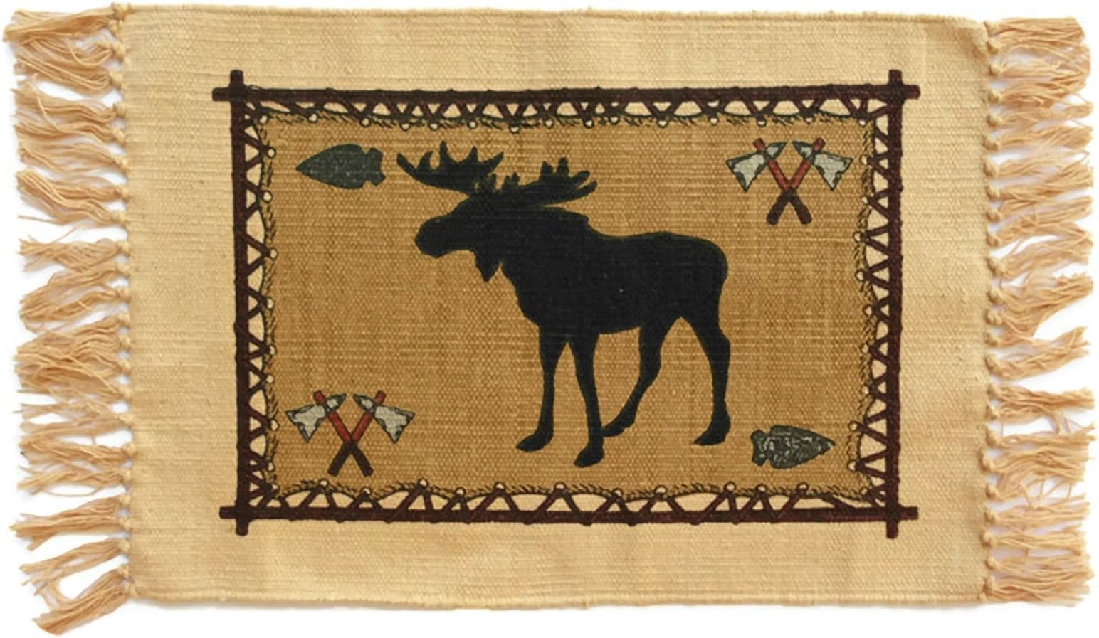 Onyx Arrow Southwest Cotton Stencil Placemats - Set of 2 Woven Cotton Placemat - Rustic Placemats for Dining Table - Ideal Dining Mats for Farmhouse and Kitchen - 13" x 19" - Mountain Wildlife Moose