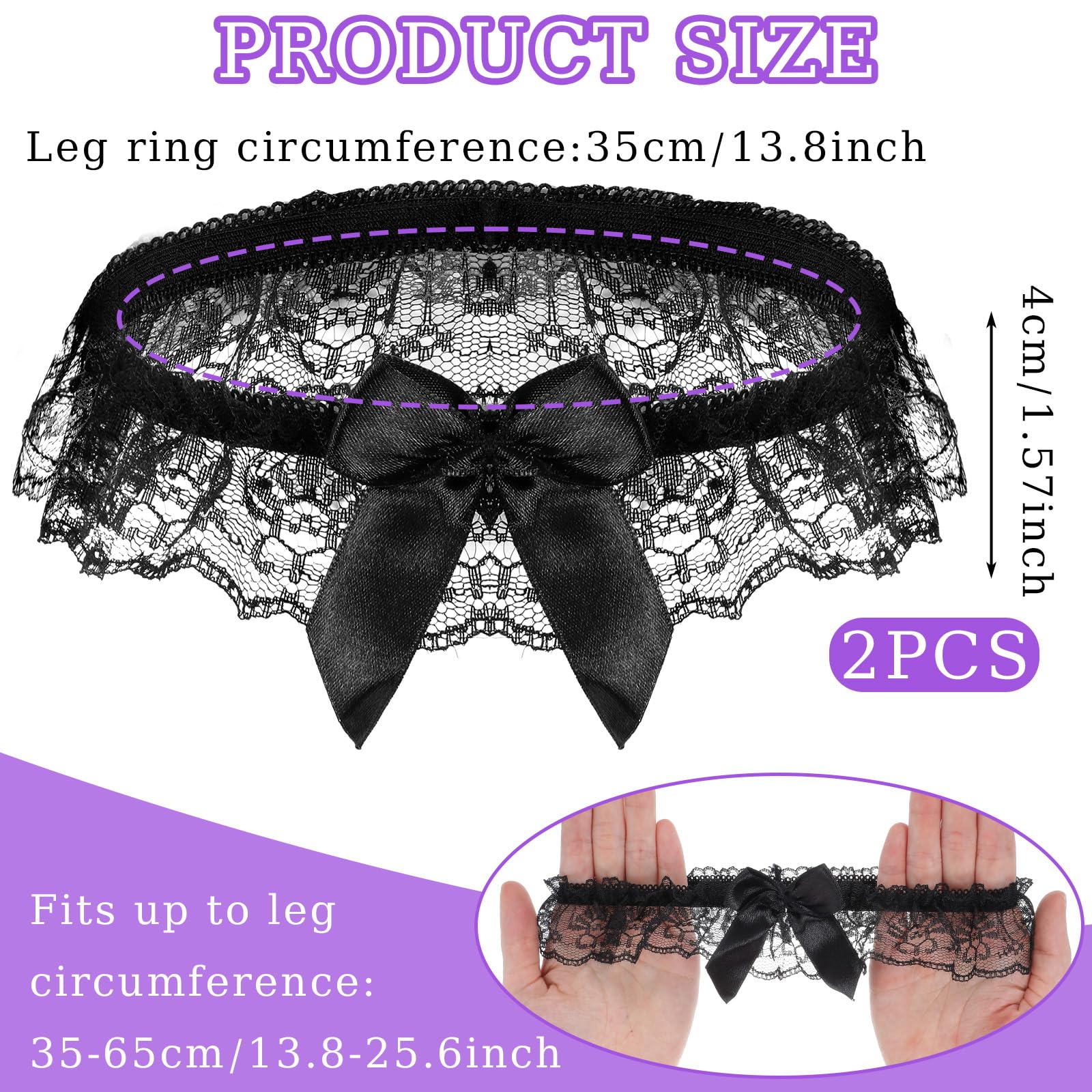 2Pcs Wedding Garter for Bride, Lace Bowknot Garter Party Prom Leg Garter Belt Black Bowknot Elastic Leg Ring, for Bride