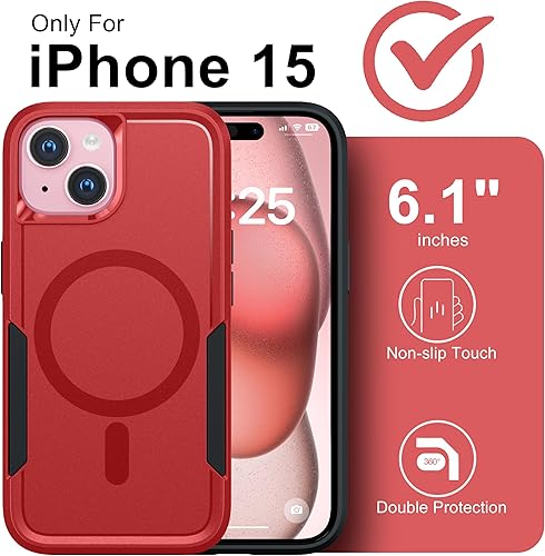 Miniatura 2 de Oterkin Funda magnética para iPhone 15, compatible con MagSafe, [imanes N52 fuertes] con [2 protectores de pantalla de vidrio templado] [protección
