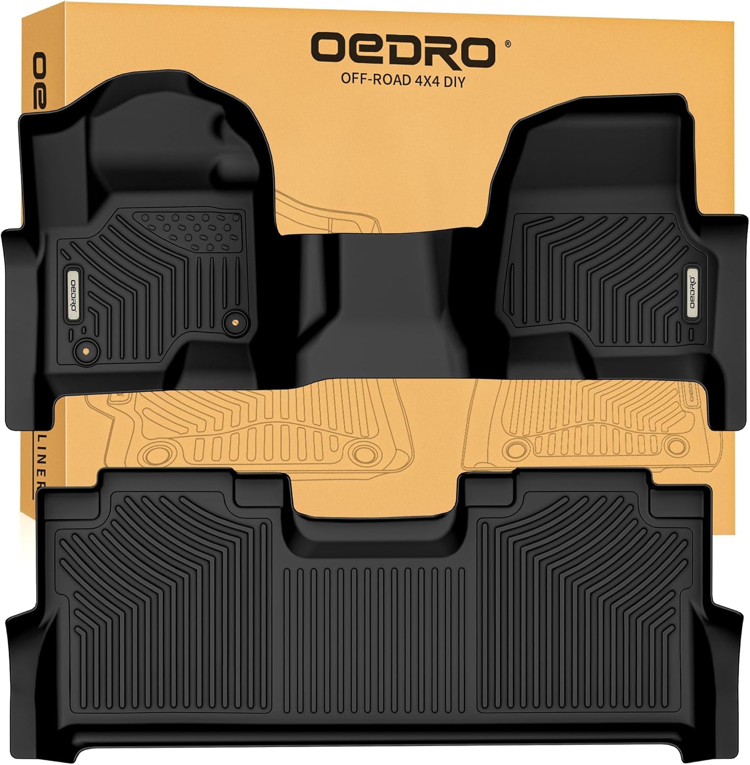 OEDRO Floor Mats Fits for 2017-2025 Ford F-250/F-350 Super Duty Crew Cab with 1st Row Bench Seat, with Storage Box, Custom Fit Black TPE All-Weather Protection Floor Liners