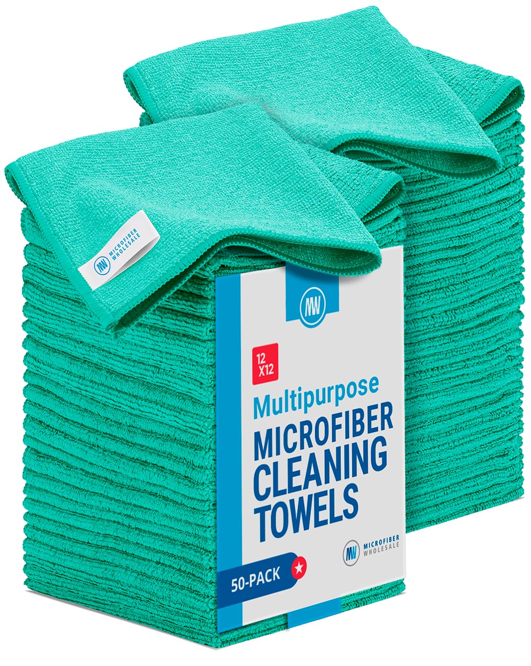 Asciugamani In Microfibra Multiuso, 30,5 X 30,5 Cm, Confezione Da 50, Non Si Sfilaccia, In Microfibra Ad Alta Densità, Detergente Privo Di Sostanze Chimiche, Di Lunga Durata. Green-image