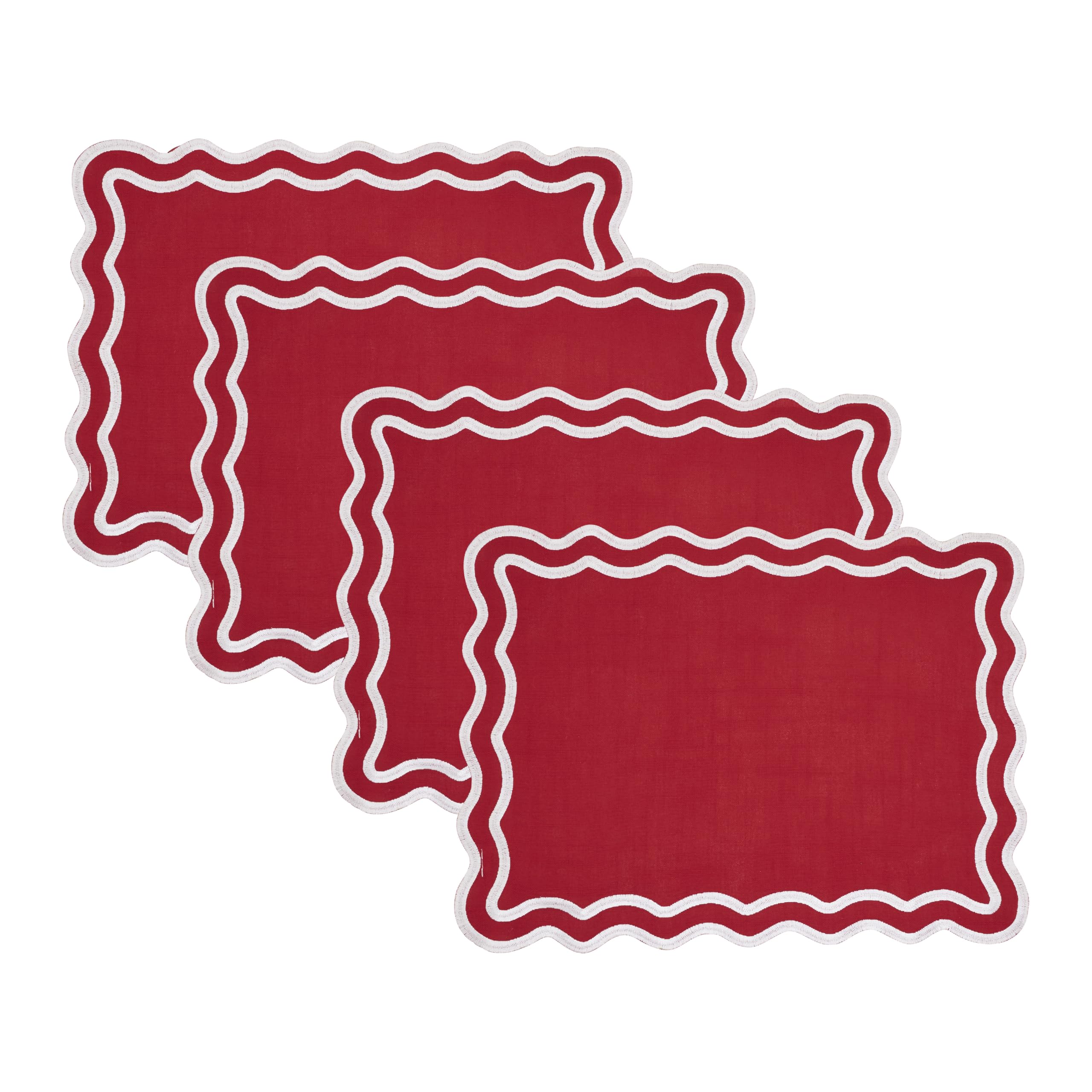 SARO Lifestyle Lot de 4 Sets de Table brodés festonnés – Sets de Table décoratifs en Coton pour Salle à Manger Quotidienne, Divertissement décontracté et Style de Table superposé, 35,6 x 50,8 cm