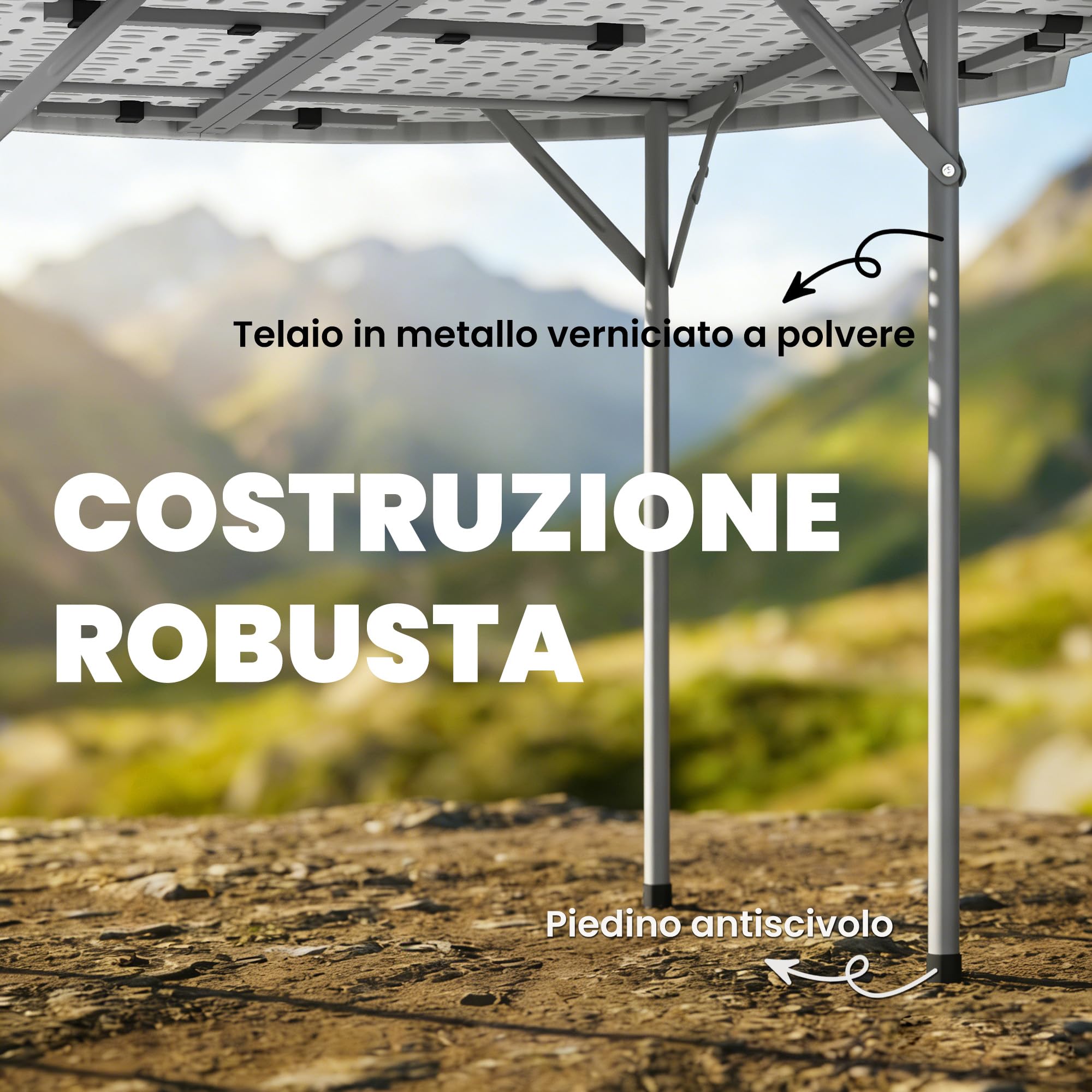 Outsunny Tavolo da Campeggio Pieghevole Rotondo, Tavolino da Esterno Richiudibile con Telaio in Metallo e Piano in HDPE, per Giardino, Terrazzo, Pic Nic, 120x120x74 cm, Bianco