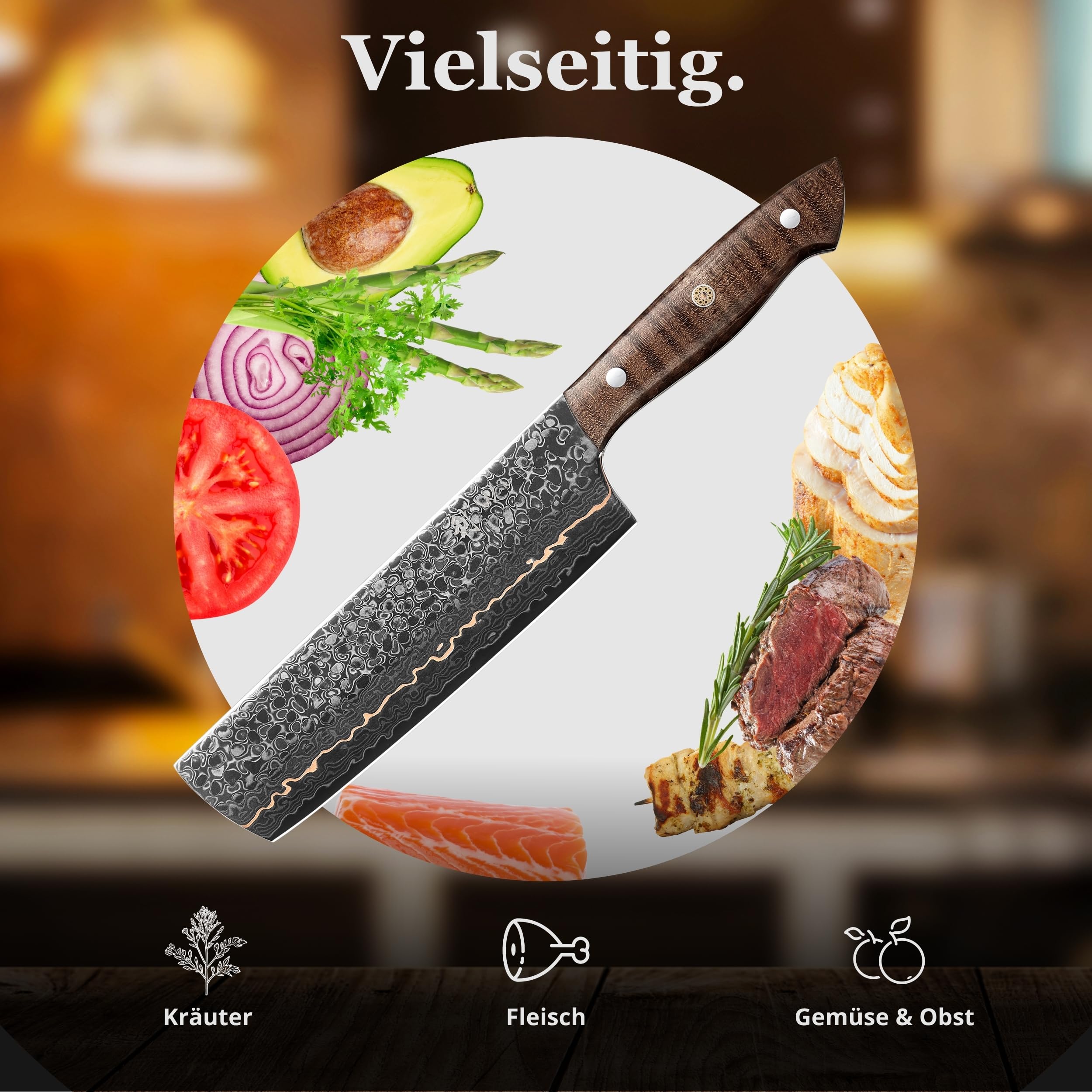Wakoli Kawa Nakirimesser 18 cm mit Kupfereinlage und Ahornwurzelholzgriff