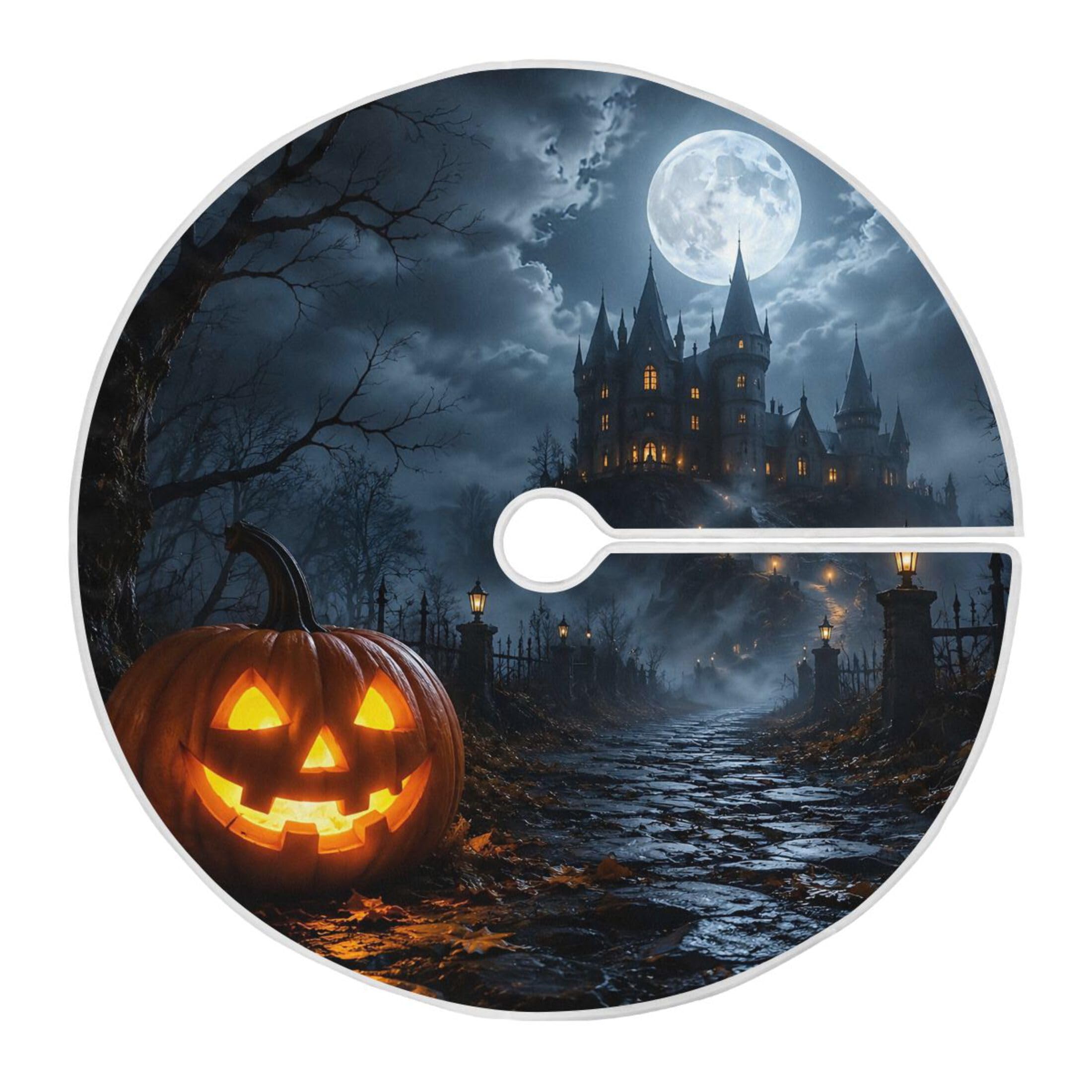 Fuauuyl Halloween Christmas Tree Skirt 48 in Indoor Outdoor Tree Mat for Farmhouse Holiday Party Decoration