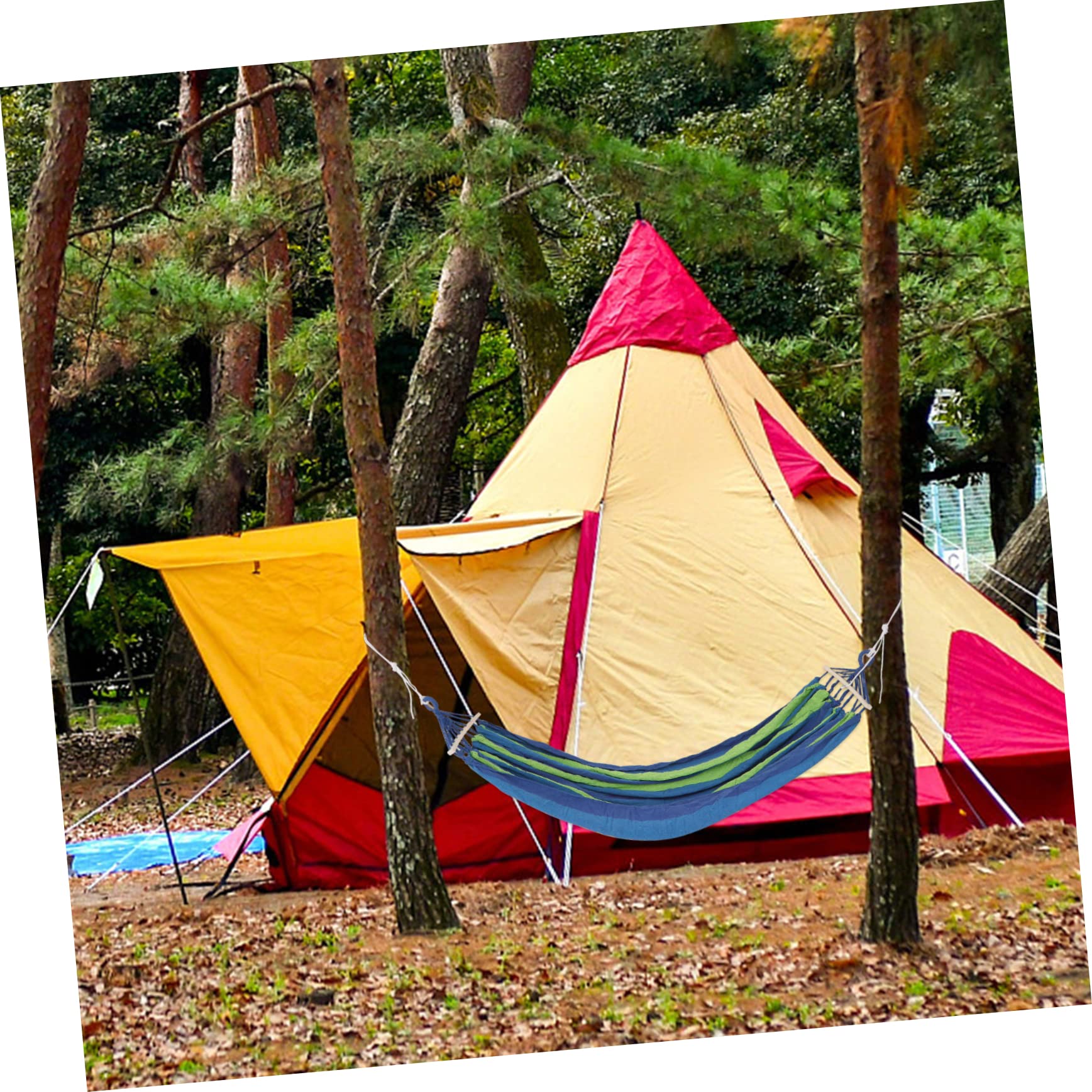 Hamac D'extérieur Anti-roulis Double en Toile Rayée Bleu, Hamac de Jardin Large 2 Places pour Camping, Terrasse et Plage, Léger et Portable, Facile à Installer
