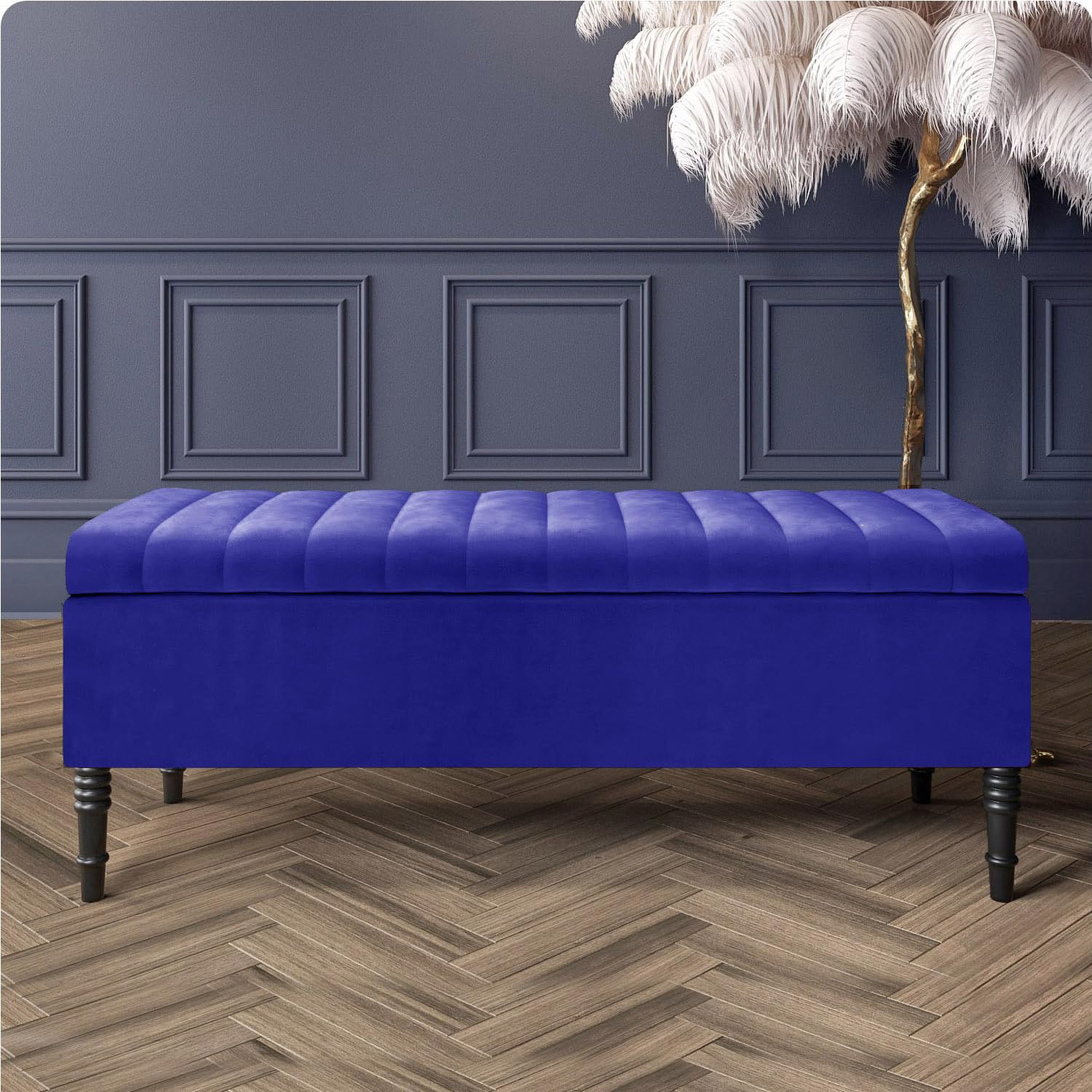 Paris Velvet Ottoman Storage Bench with Legs, End of Bed Blanket Box with Extra Deep Hidden Storage & Hinged Lid, Upholstered Ottoman Storage Box, Shoe Storage Ottoman, Padded Entryway Seat