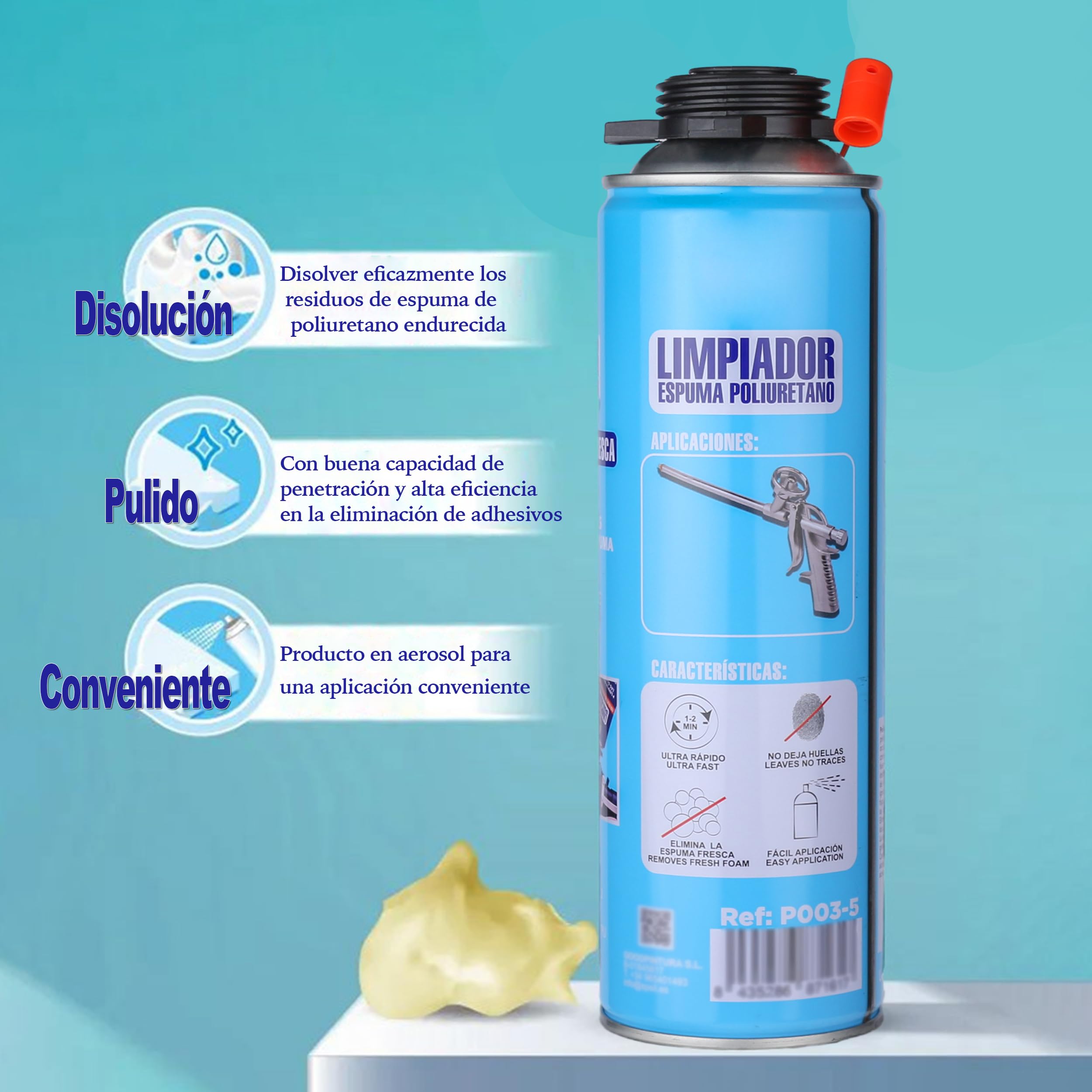 Kit de Espuma de Poliuretano 2x750ml + Pistola + Limpiador 500ml para Sellado y Aislamiento
