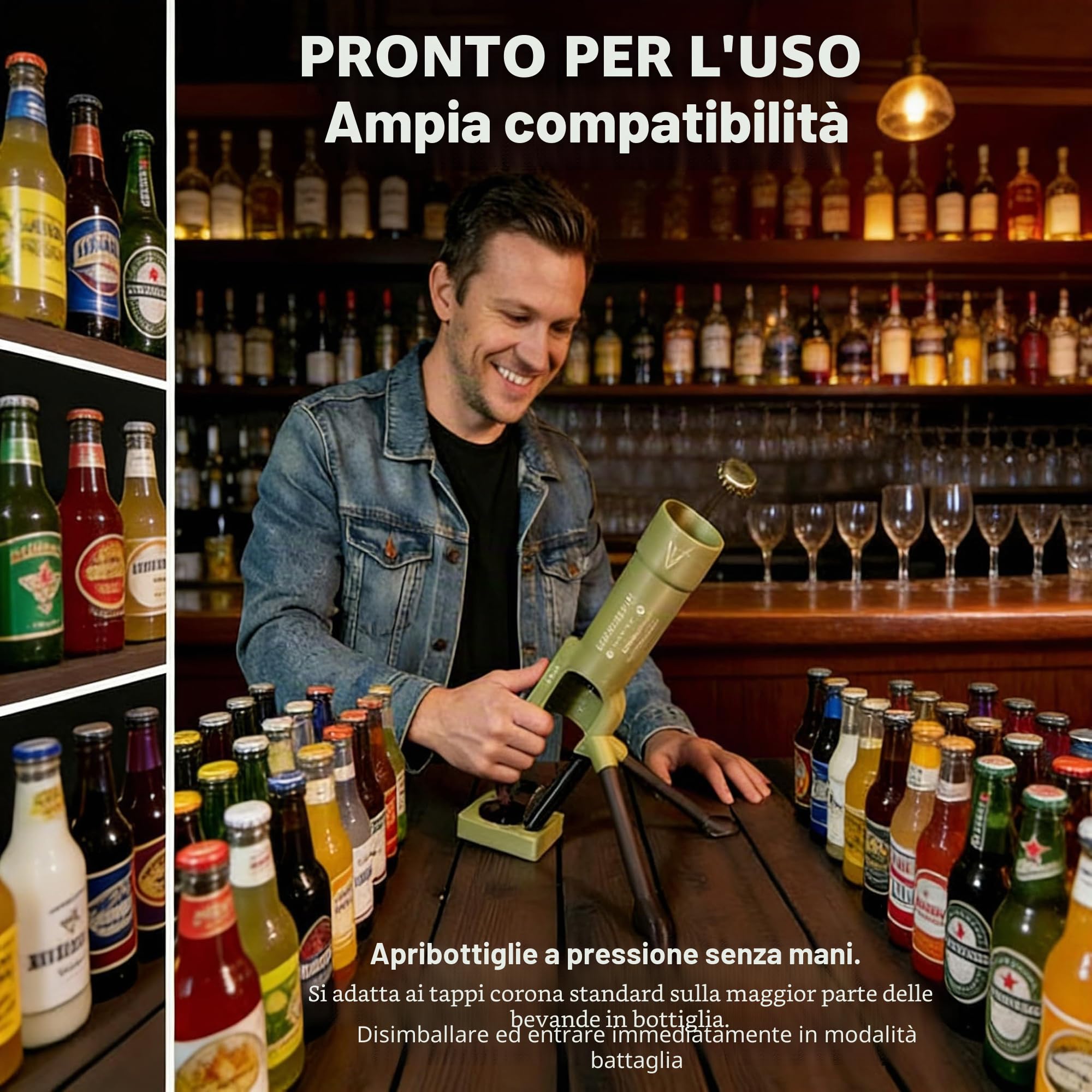 Apribottiglie per mortaio, Beer Bottle Opener tubo di apertura per mortaio, 51mm pesante tattico a mani libere, divertente apribottiglie di birra per bar, scrivanie, scaffali