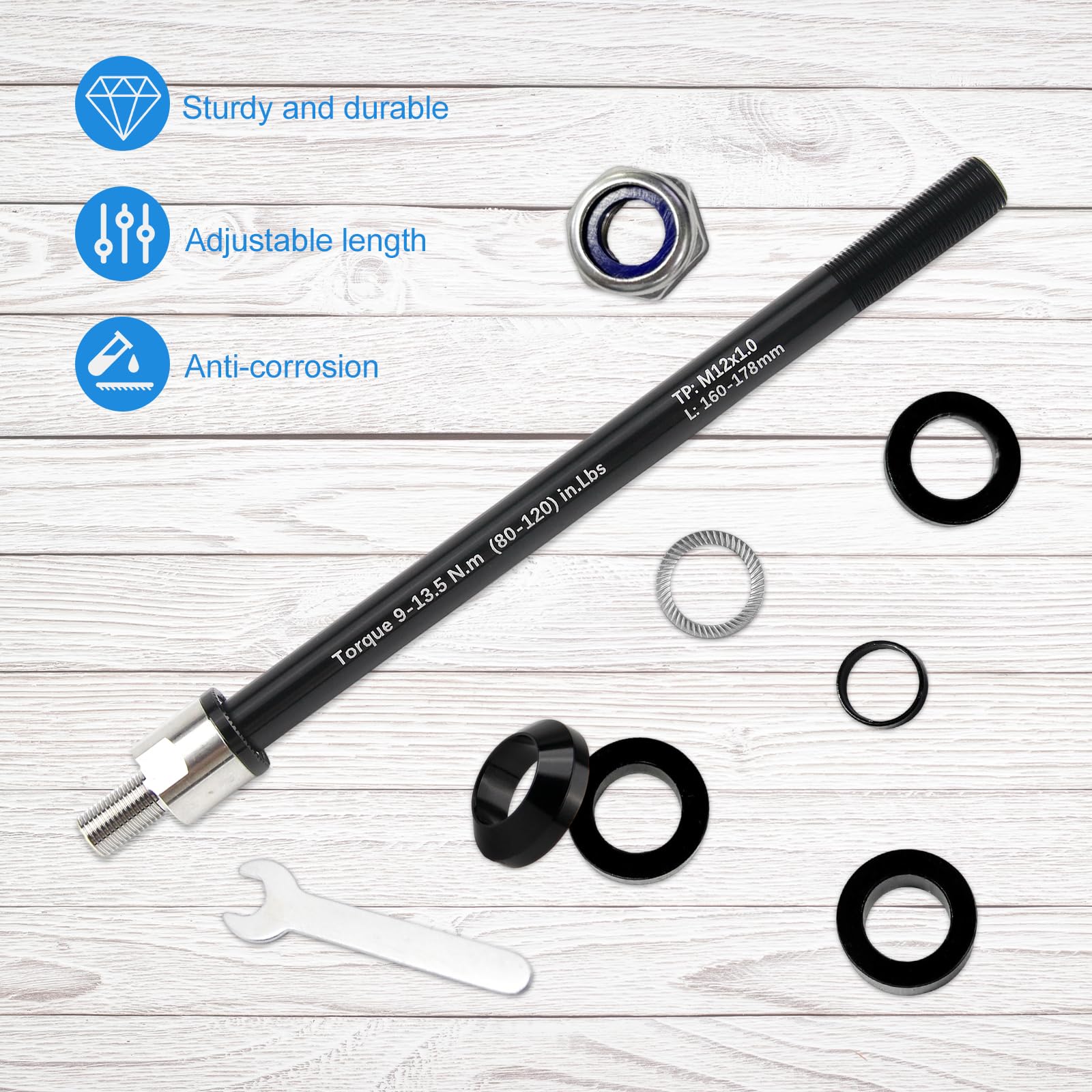 Steckachse Fahrradanhänger Adapter M12 Steckachse mit Fahrrad Achsadapter 160-178 mm Steckachsadapter Einstellbare Schaftlänge Kompatibel mit Den Meisten Fahrradanhänger Kupplungen